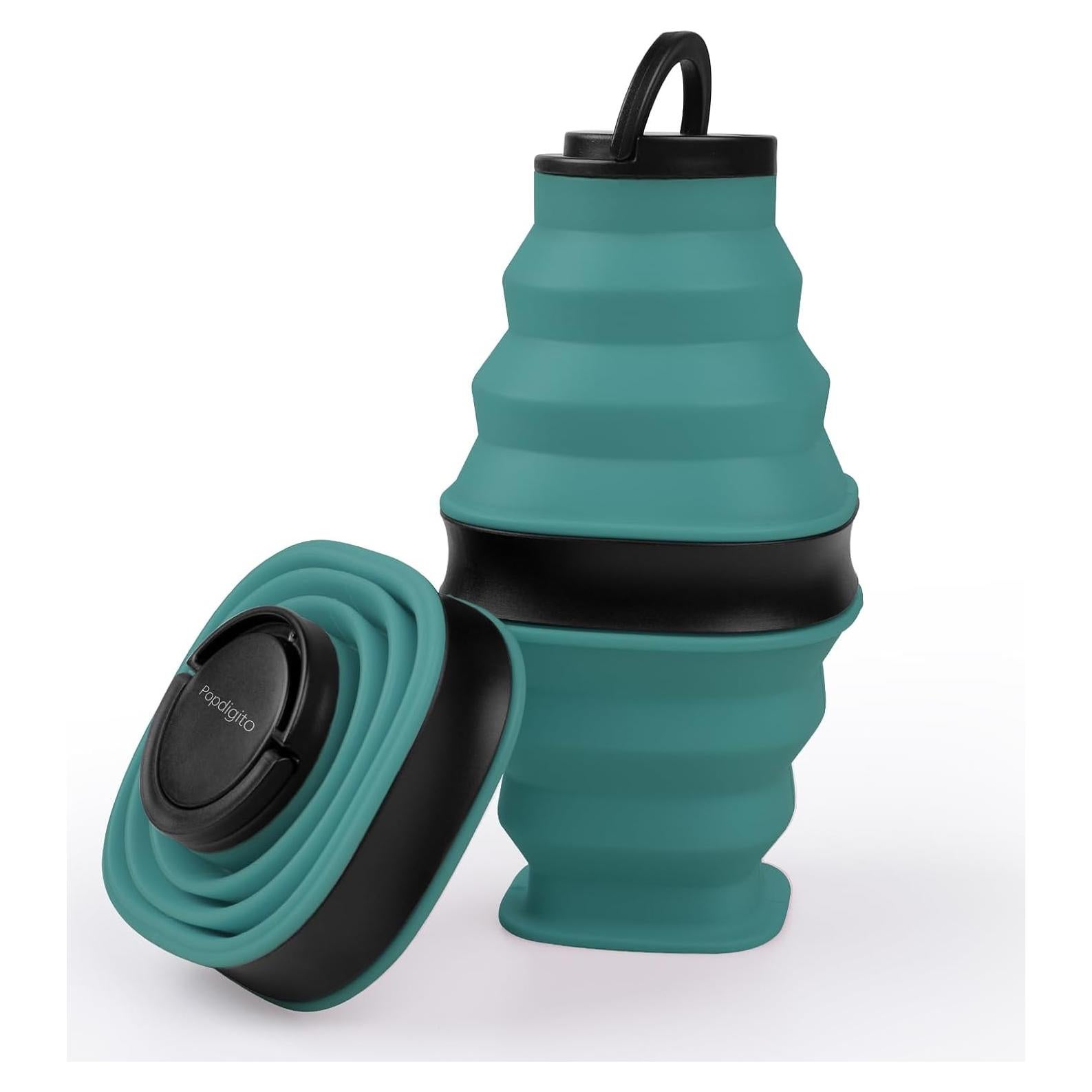 Botella de Agua Plegable Popdigito 600ml Silicona Verde