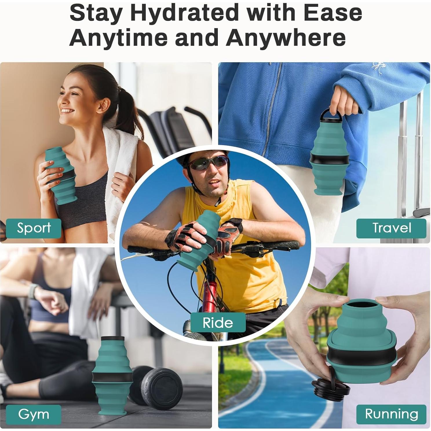 Botella de Agua Plegable Popdigito 600ml Silicona Verde