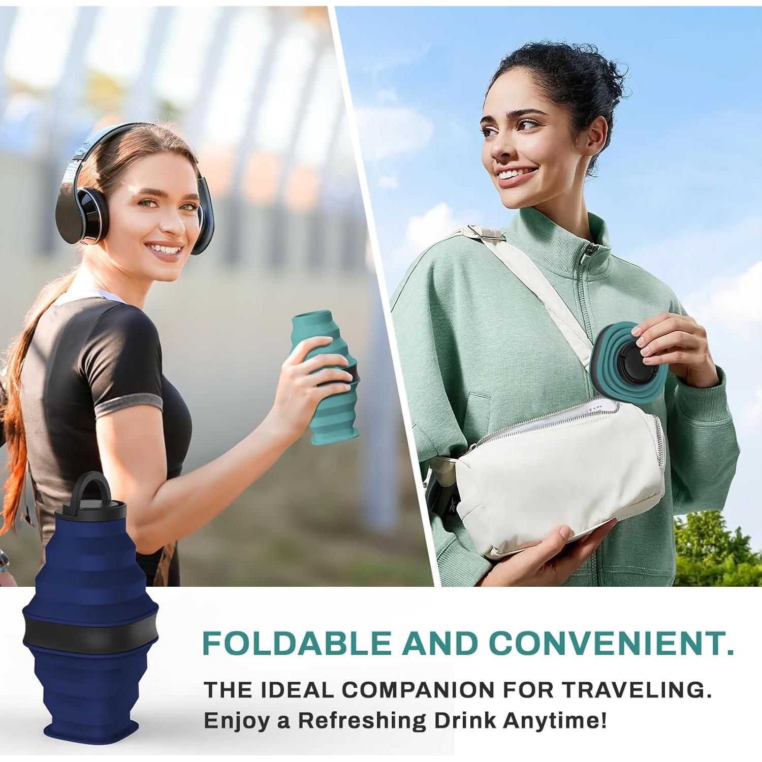 Botella de Agua Plegable Popdigito 600ml Silicona Verde