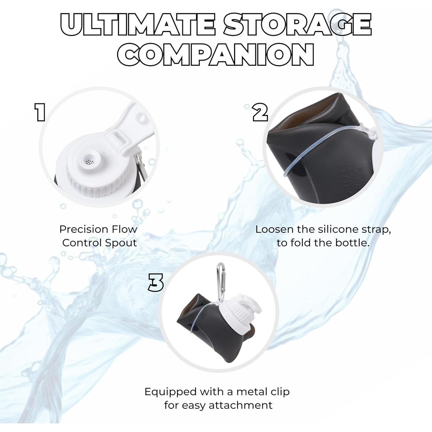 Botella de Agua Plegable HYDRATE 500ml - A Prueba de Fugas