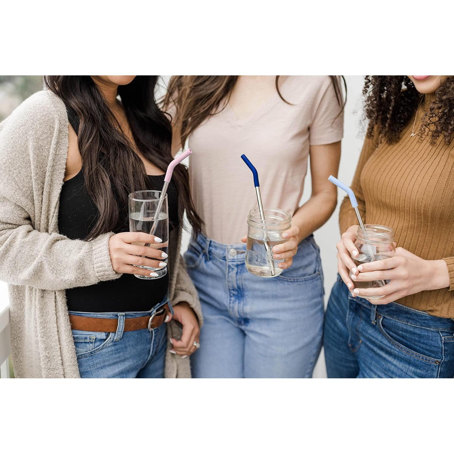 Pajitas Metálicas Reutilizables Ello 4 Piezas con Silicona