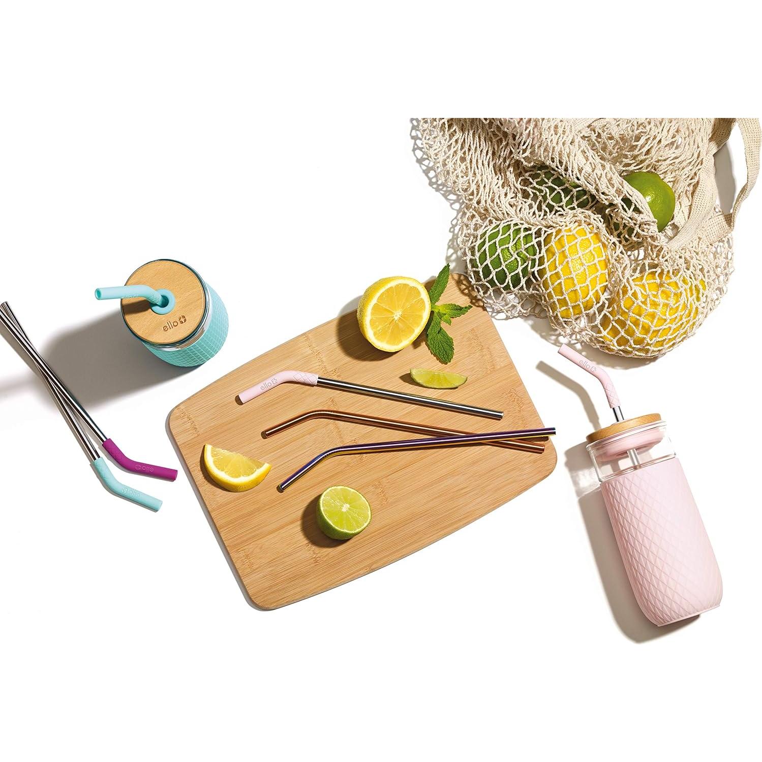 Pajitas Metálicas Reutilizables Ello 4 Piezas con Silicona