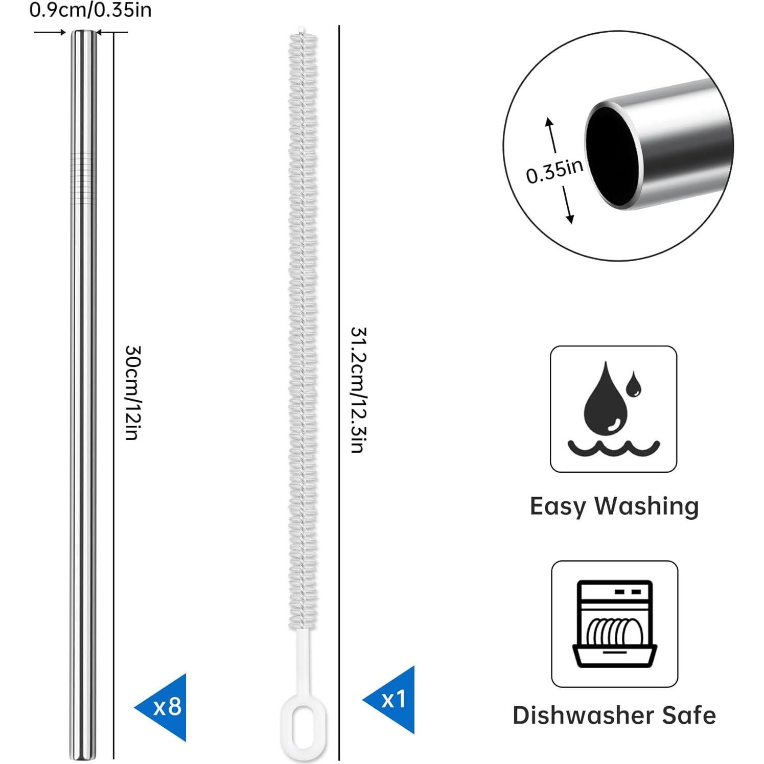 Popotes Reutilizables de Acero Inoxidable Tomorotec - 8 Unidades 30.48 cm