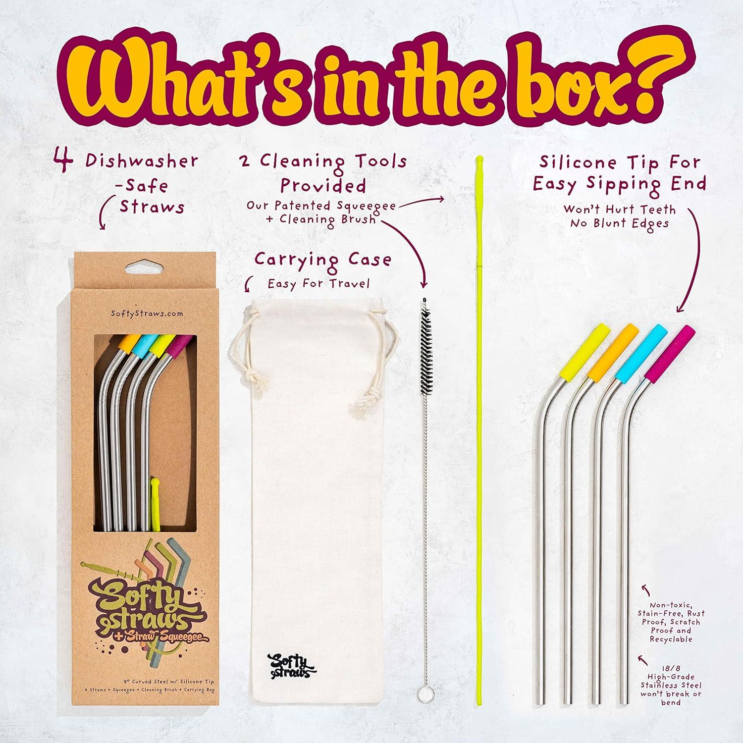 Popotes Reutilizables Softy Acero Inoxidable 23 cm con Silicona