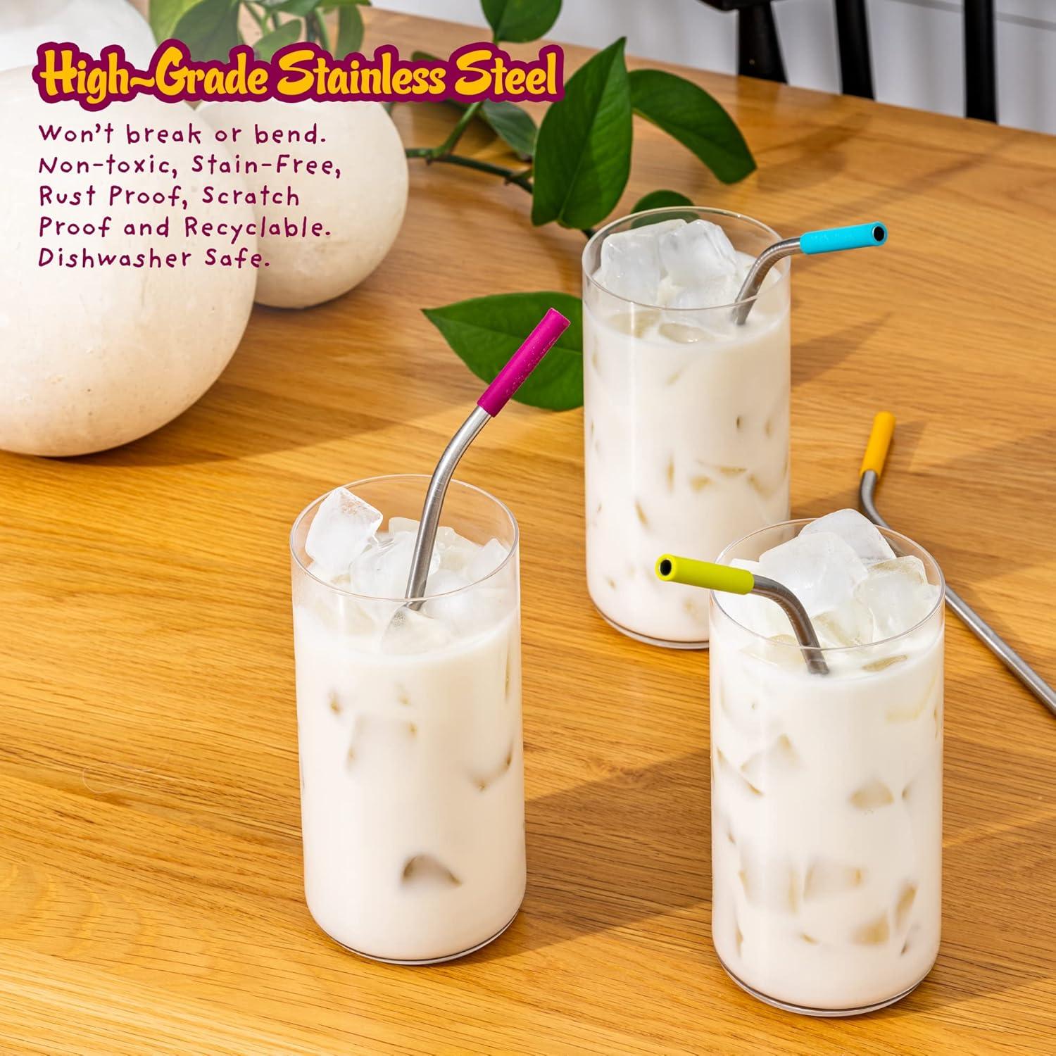 Popotes Reutilizables Softy Acero Inoxidable 23 cm con Silicona