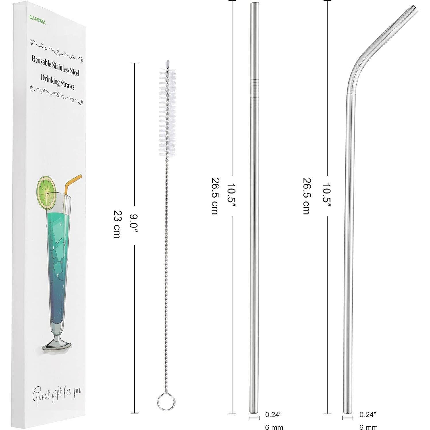 Juego de 4 Pajitas de Metal Reutilizables CAMDEA con Estuche