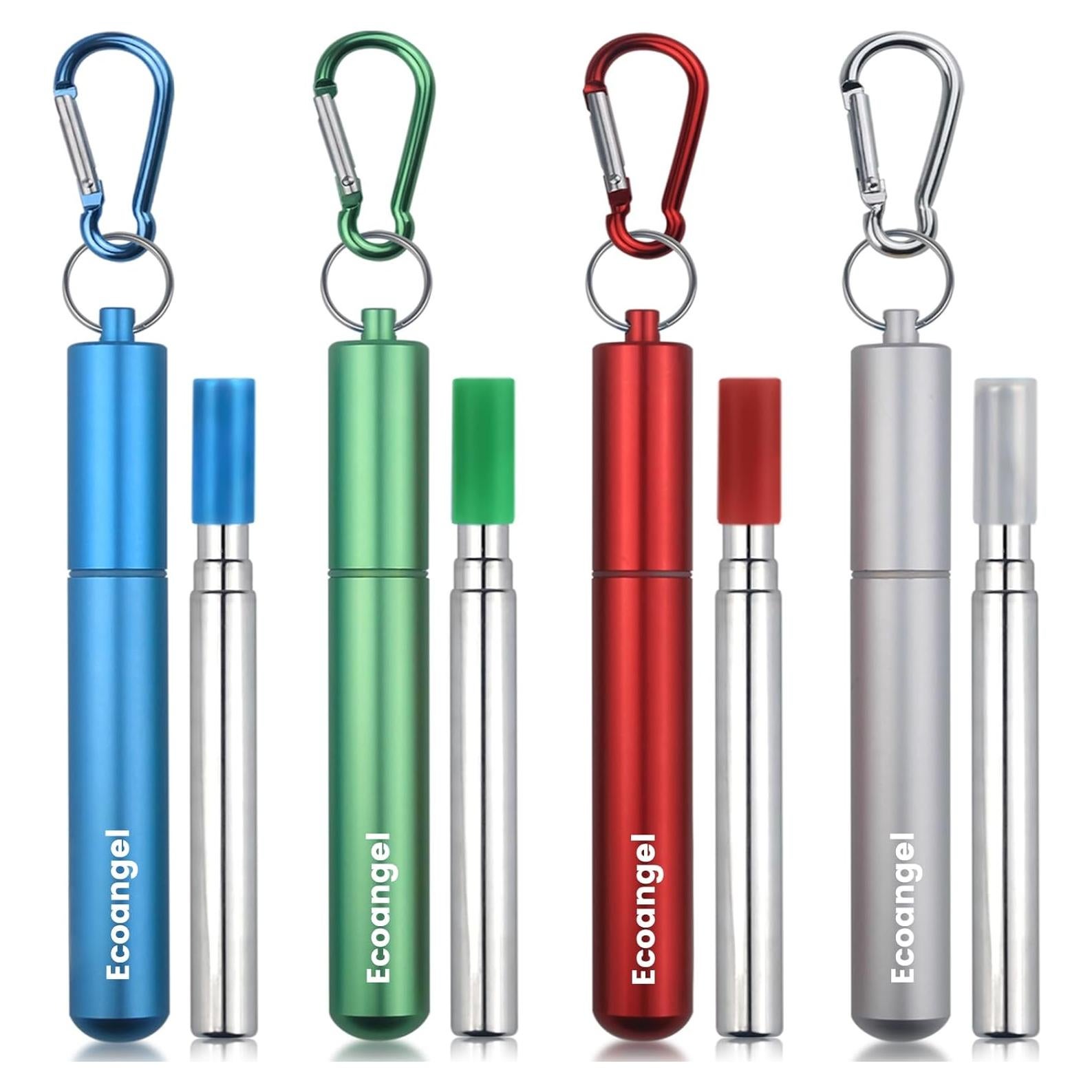 Pajitas Reutilizables Plegables Ecoangel - Acero Inoxidable 4 Unidades