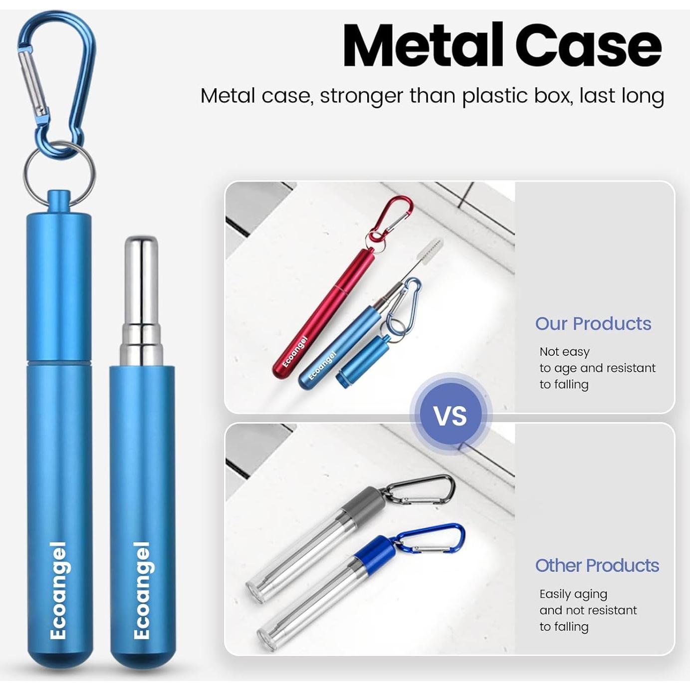 Pajitas Reutilizables Plegables Ecoangel - Acero Inoxidable 4 Unidades
