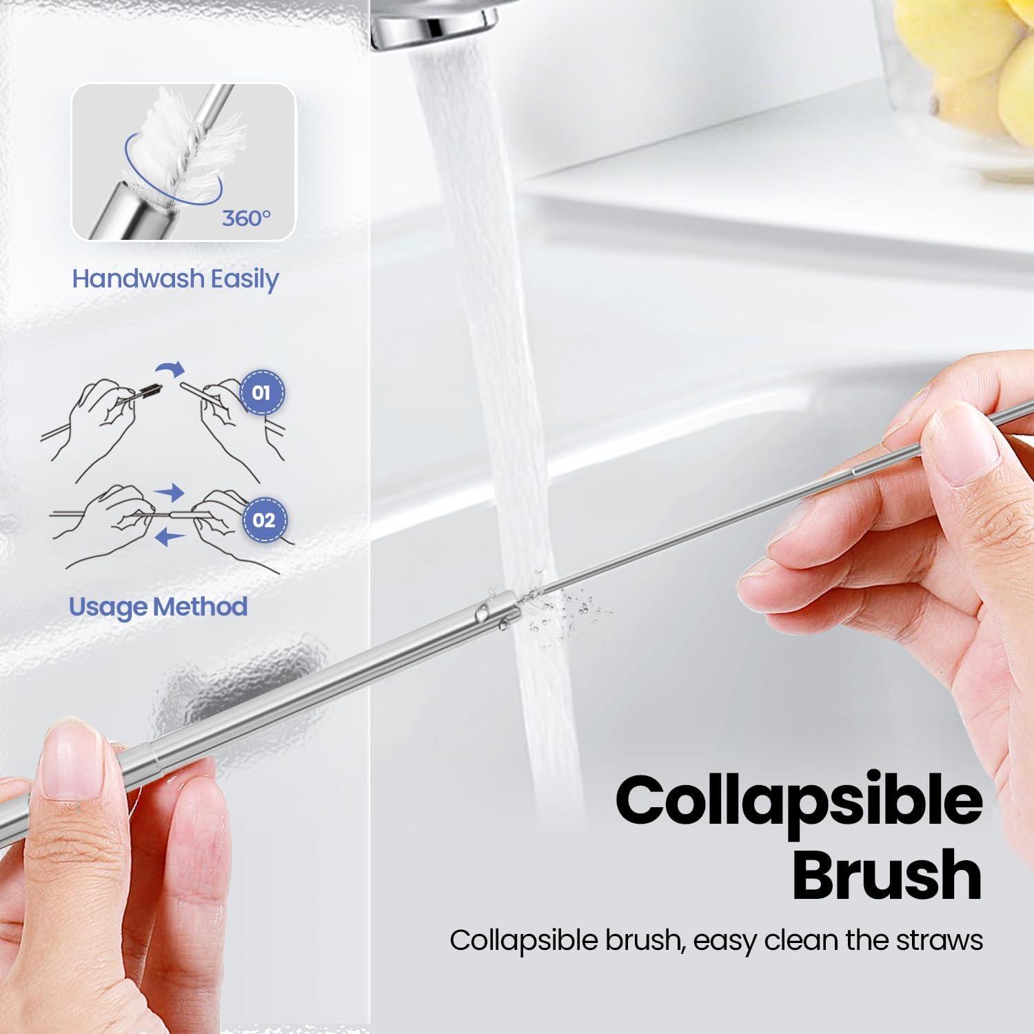 Pajitas Reutilizables Plegables Ecoangel - Acero Inoxidable 4 Unidades