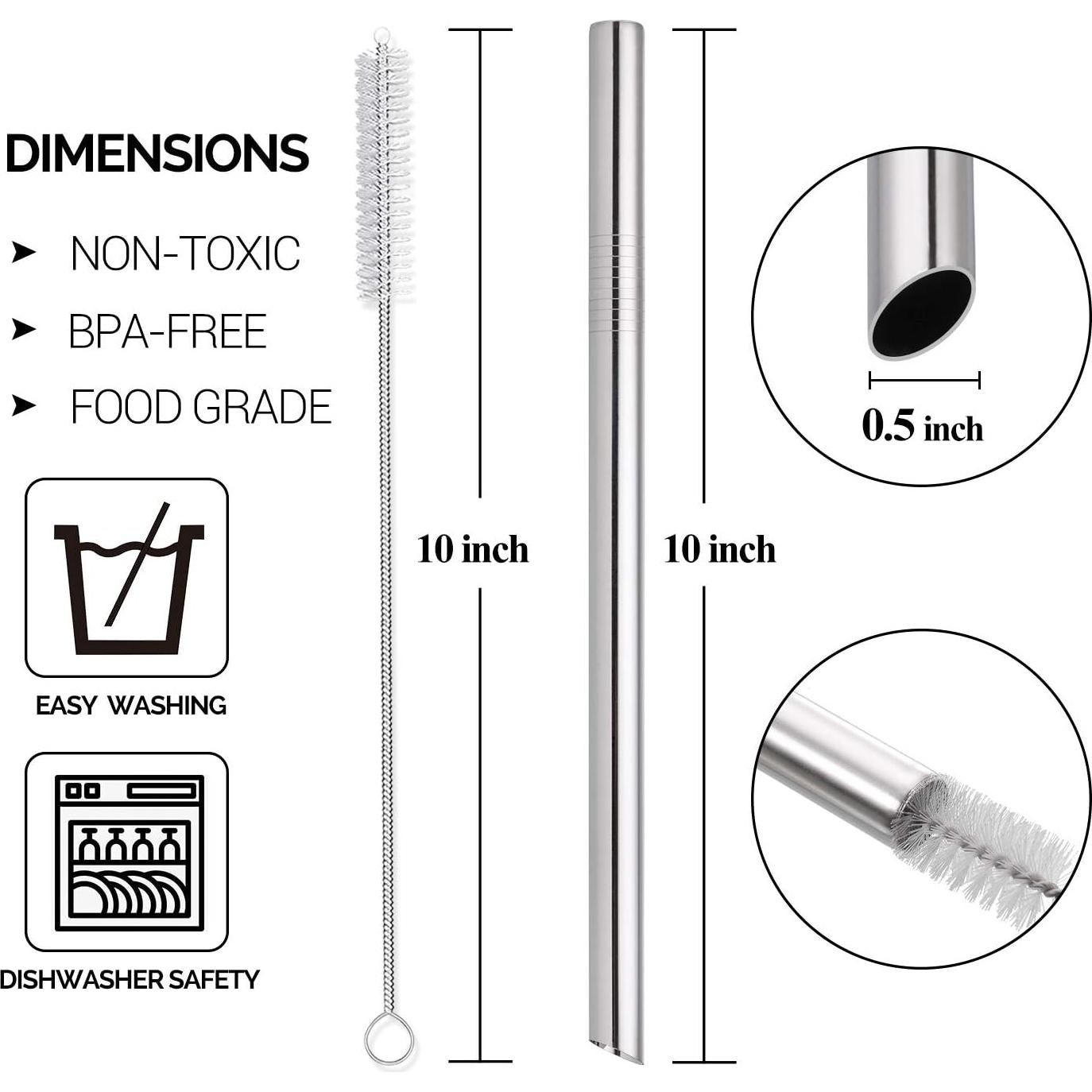 5 Popotes Reutilizables Acero Inoxidable HIWARE 25.4 cm