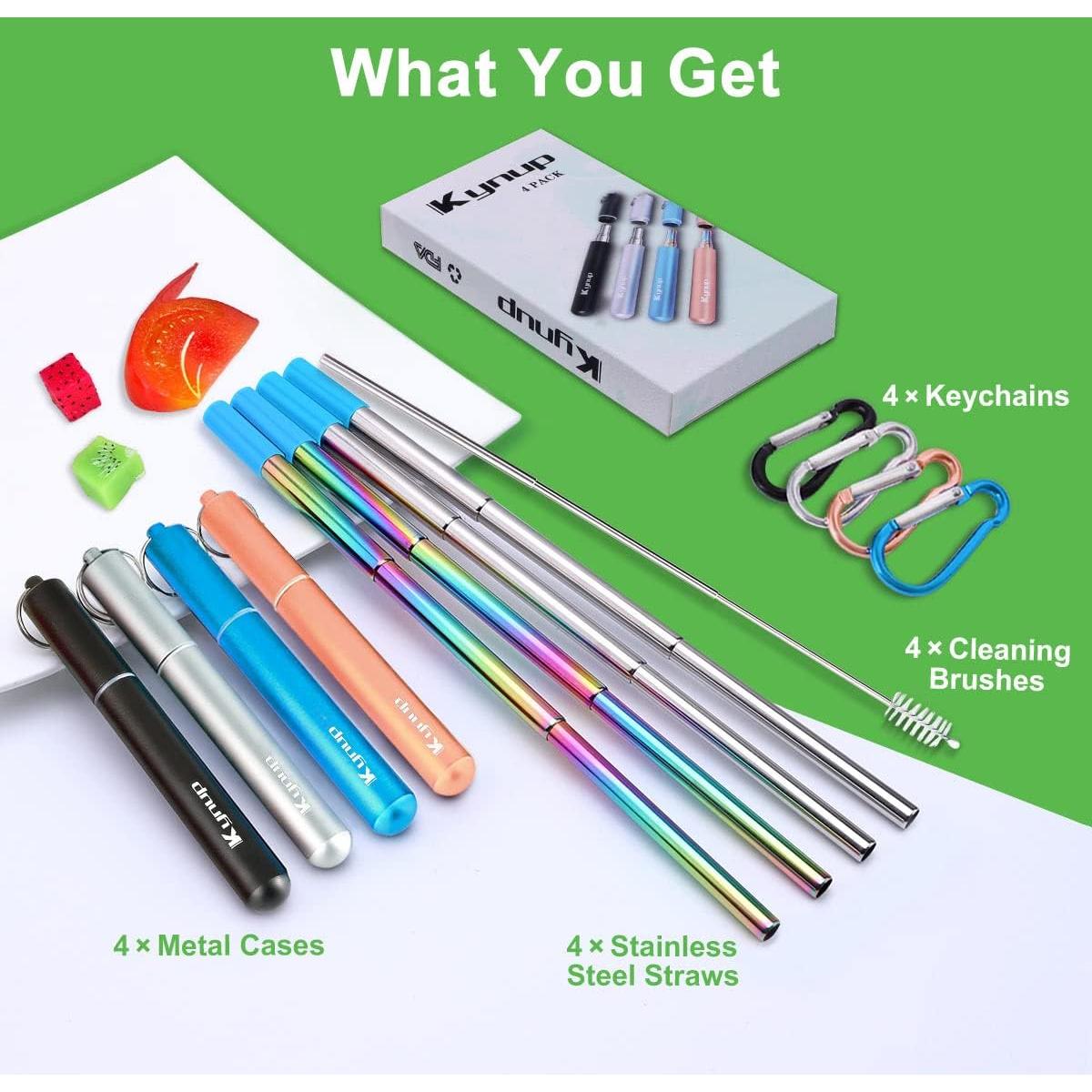 Popotes Reutilizables Plegables Kynup - Acero Inoxidable 4 Pzas