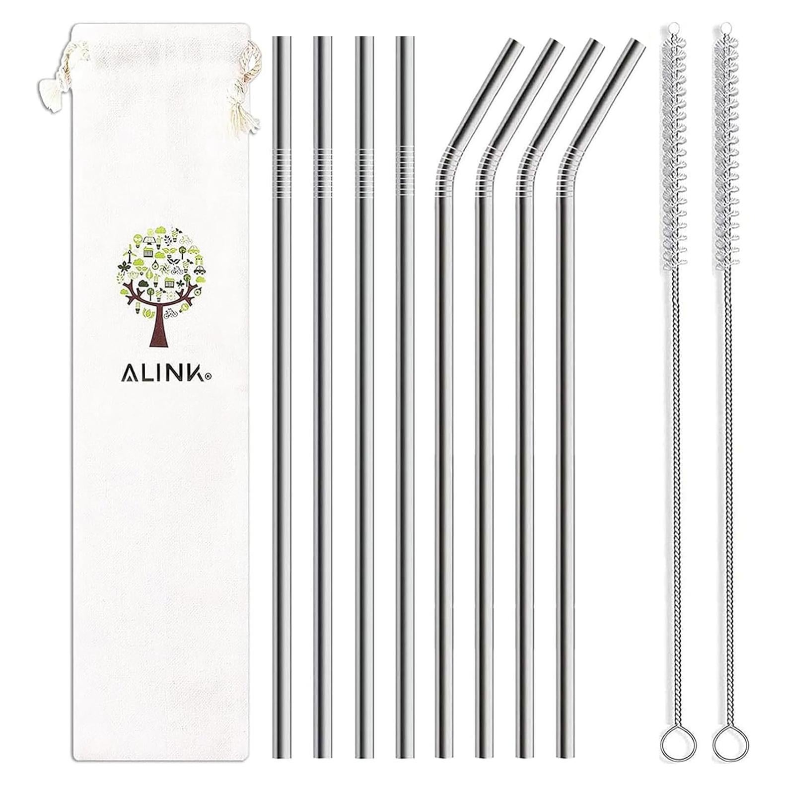 ALINK Juego de 8 Popotes de Acero Inoxidable Reutilizables 26.67 cm