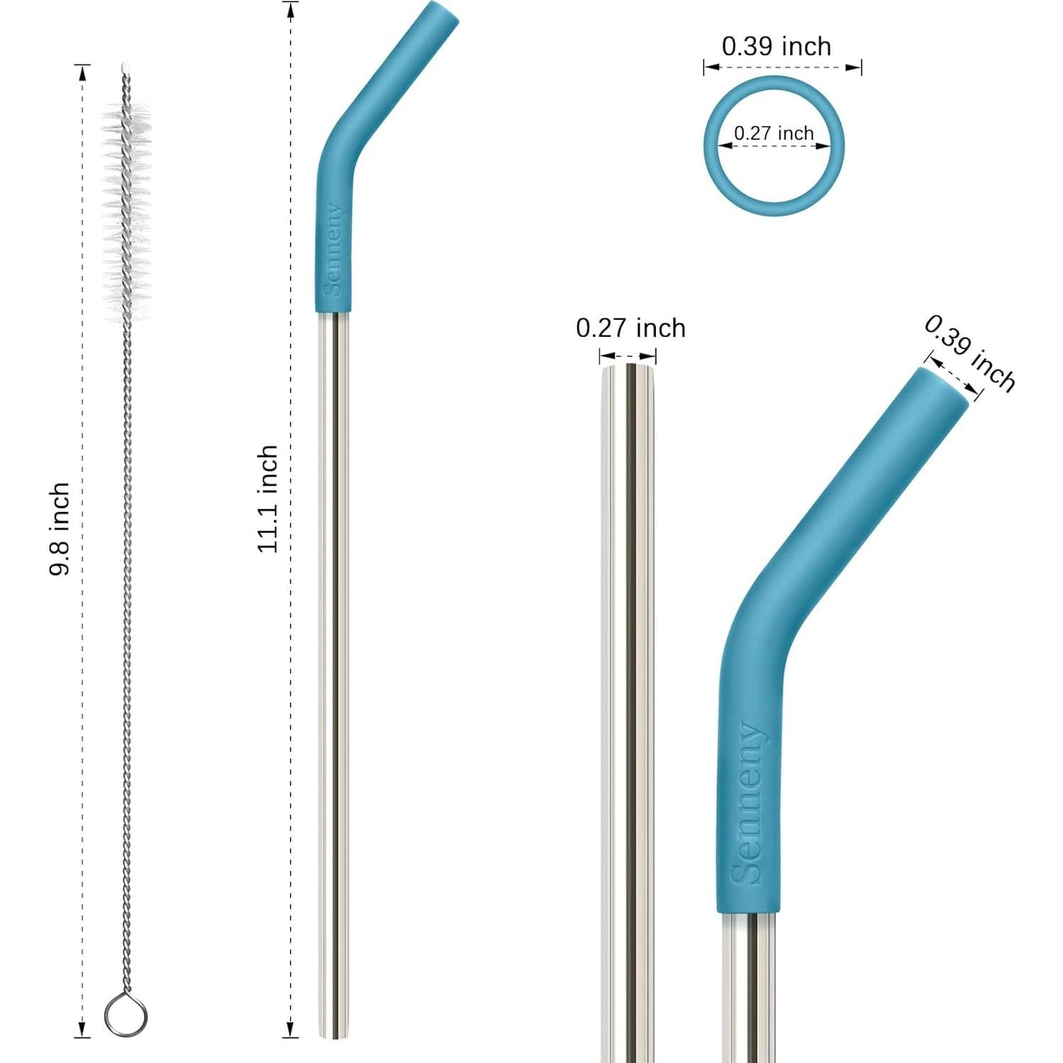 Conjunto de 5 Pajitas de Acero Inoxidable Senneny con Puntas de Silicona