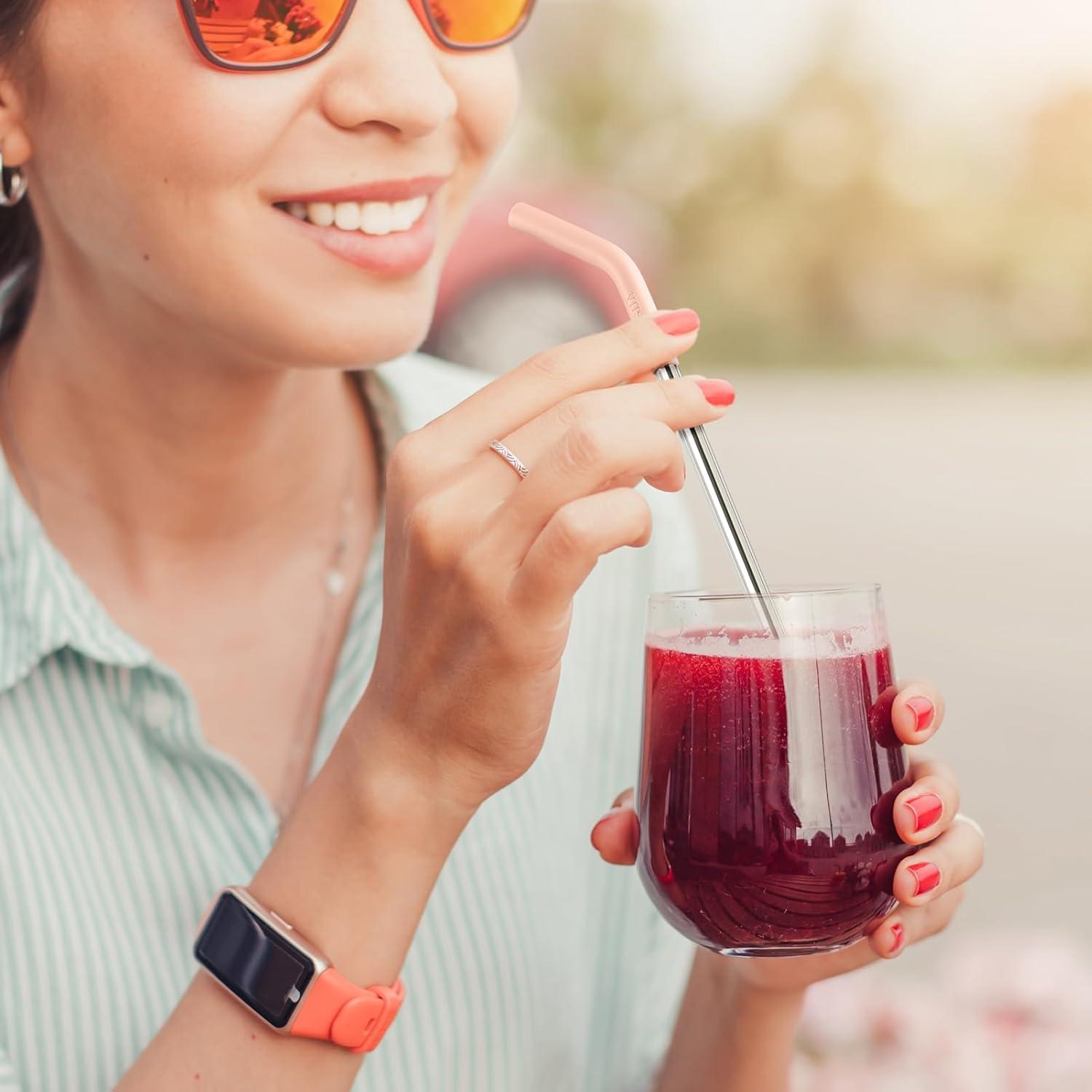 Conjunto de 5 Pajitas de Acero Inoxidable Senneny con Puntas de Silicona