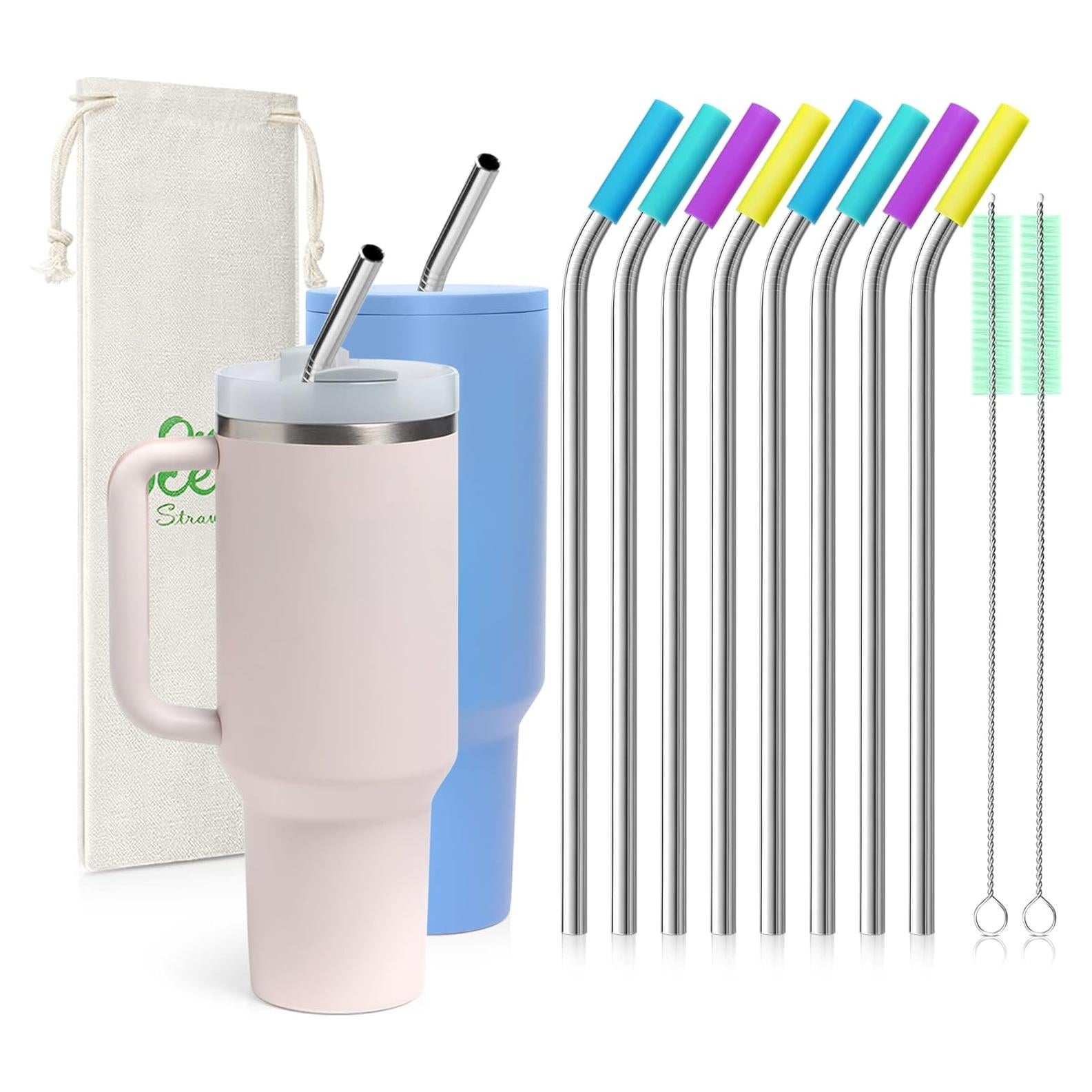 Juego de 8 Pajitas de Acero Inoxidable Teivio 30 cm Reutilizables