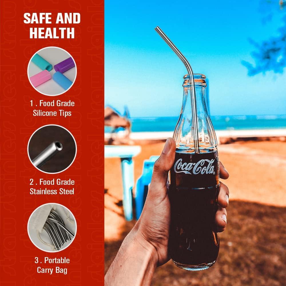 Juego de 8 Pajitas de Acero Inoxidable Teivio 30 cm Reutilizables