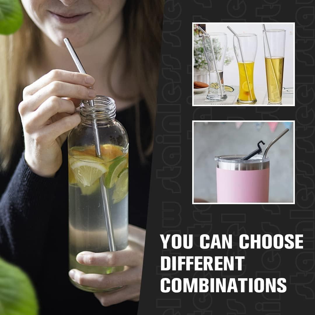 Juego de 8 Pajitas de Acero Inoxidable Teivio 30 cm Reutilizables