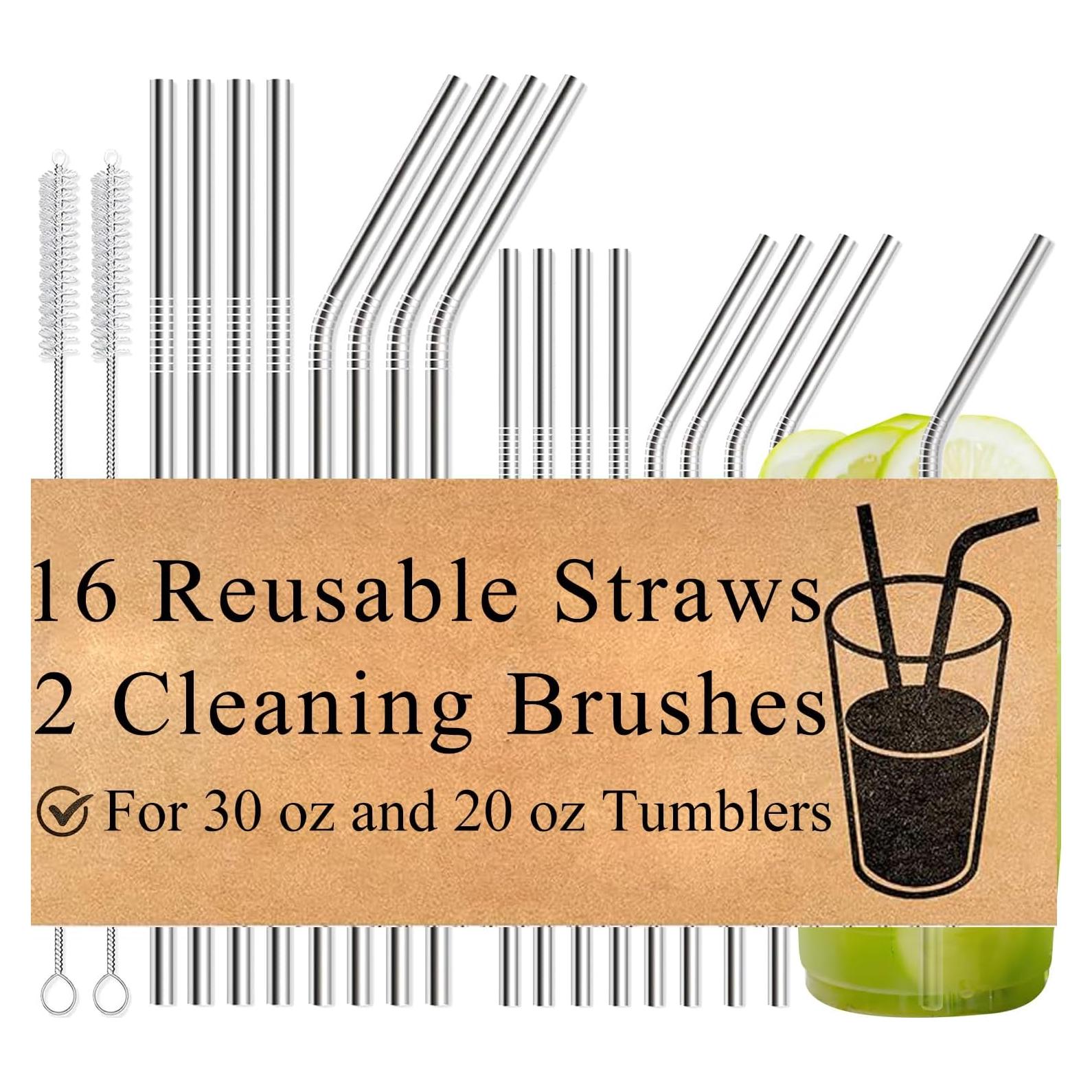 Paquete de 16 Pajitas de Acero Inoxidable FMUMIA Ecológicas