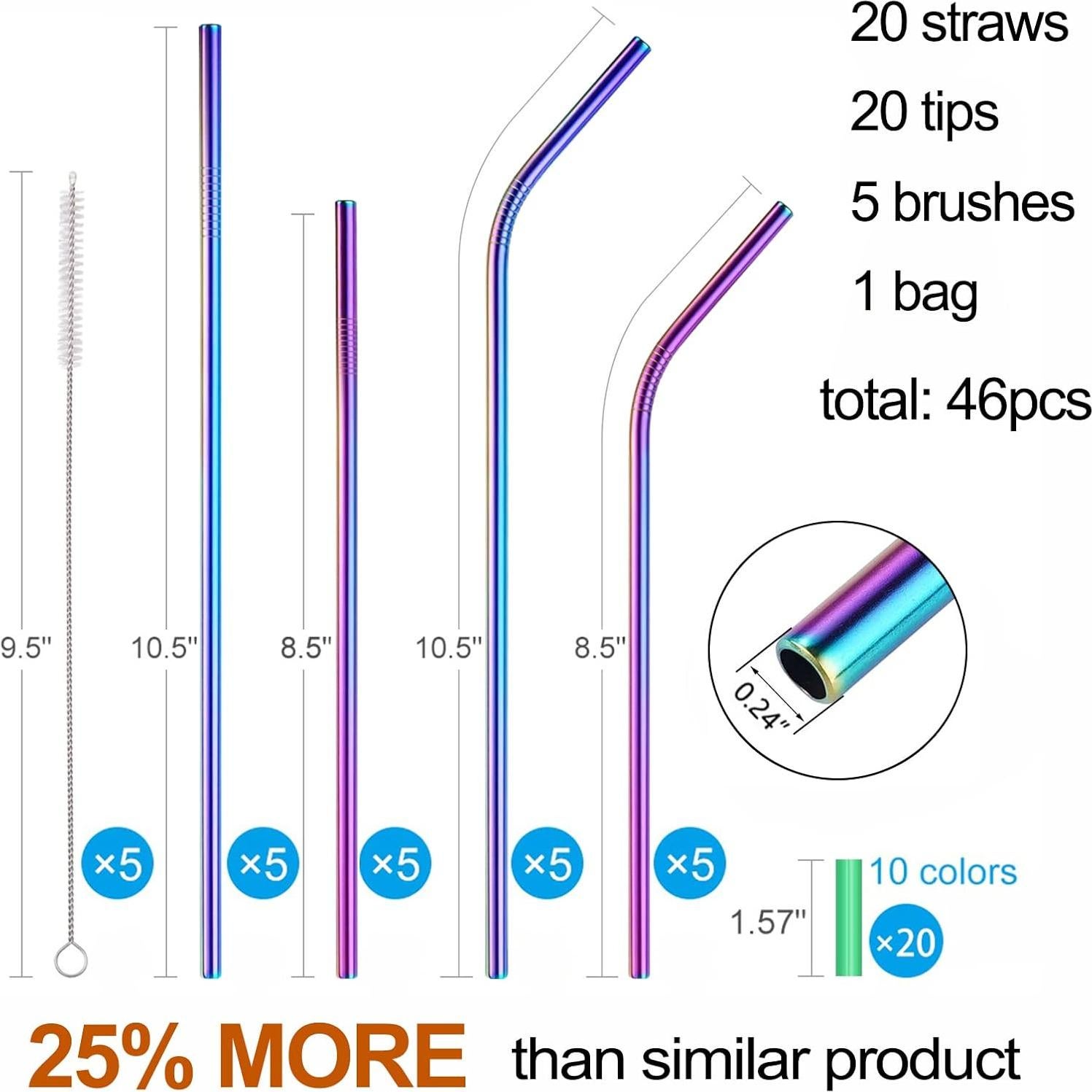 Juego de 20 Pajitas Reutilizables de Acero Inoxidable MUTNITT