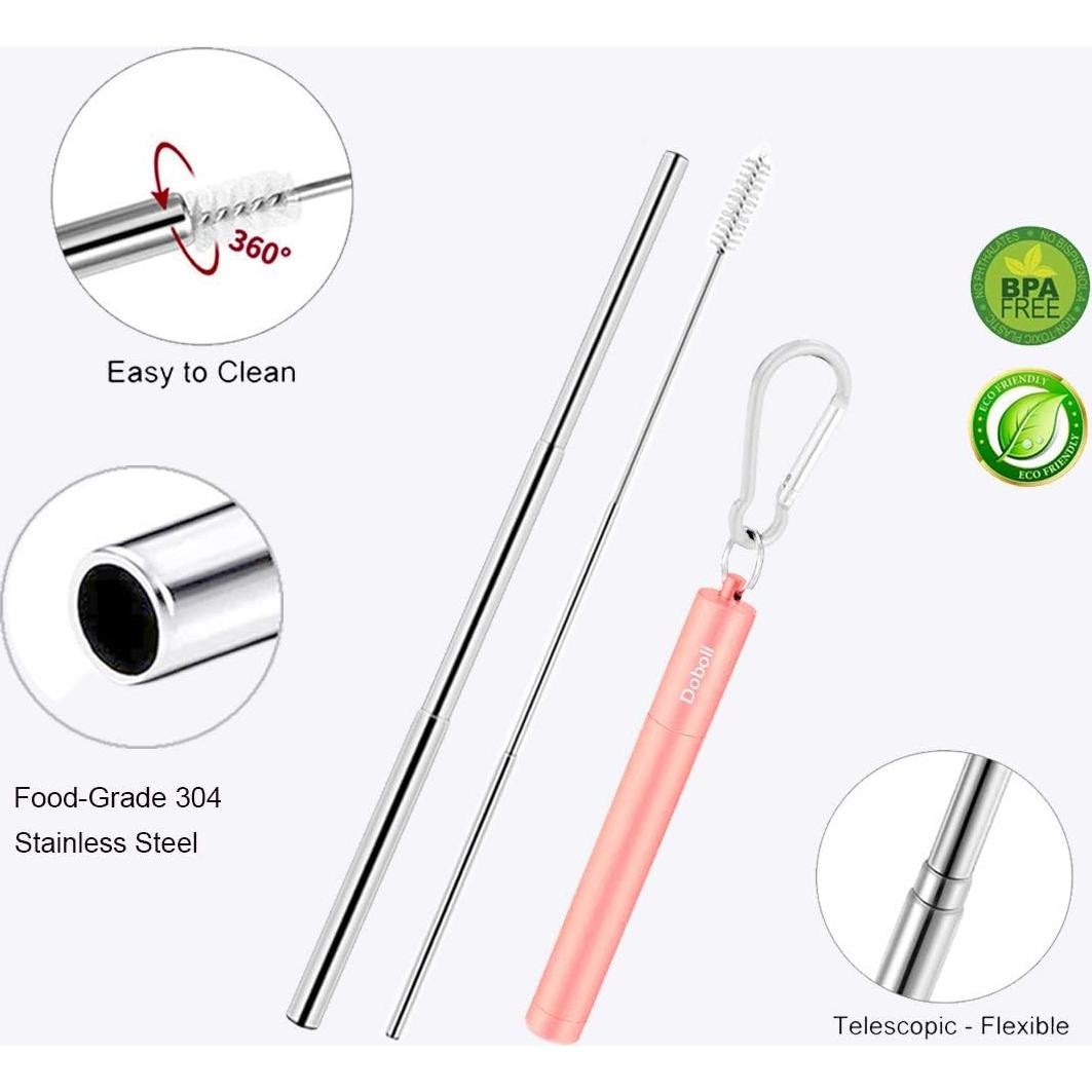 Paquete de 2 Popotes Metálicos Reutilizables Doboli Telescópicos