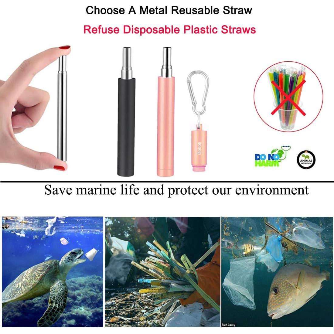 Paquete de 2 Popotes Metálicos Reutilizables Doboli Telescópicos