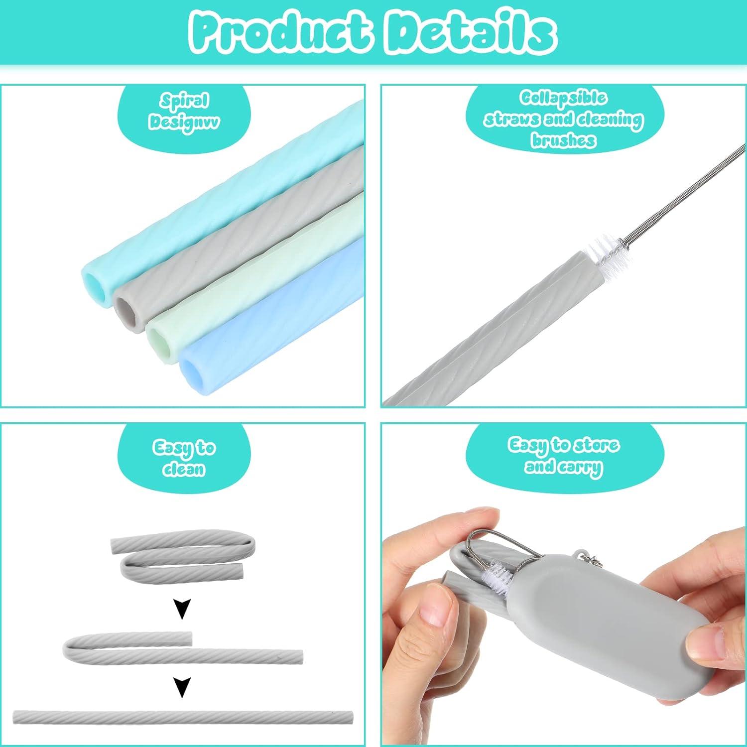 Pajitas de Silicona Reutilizables Meanplan con Estuche 4 Piezas