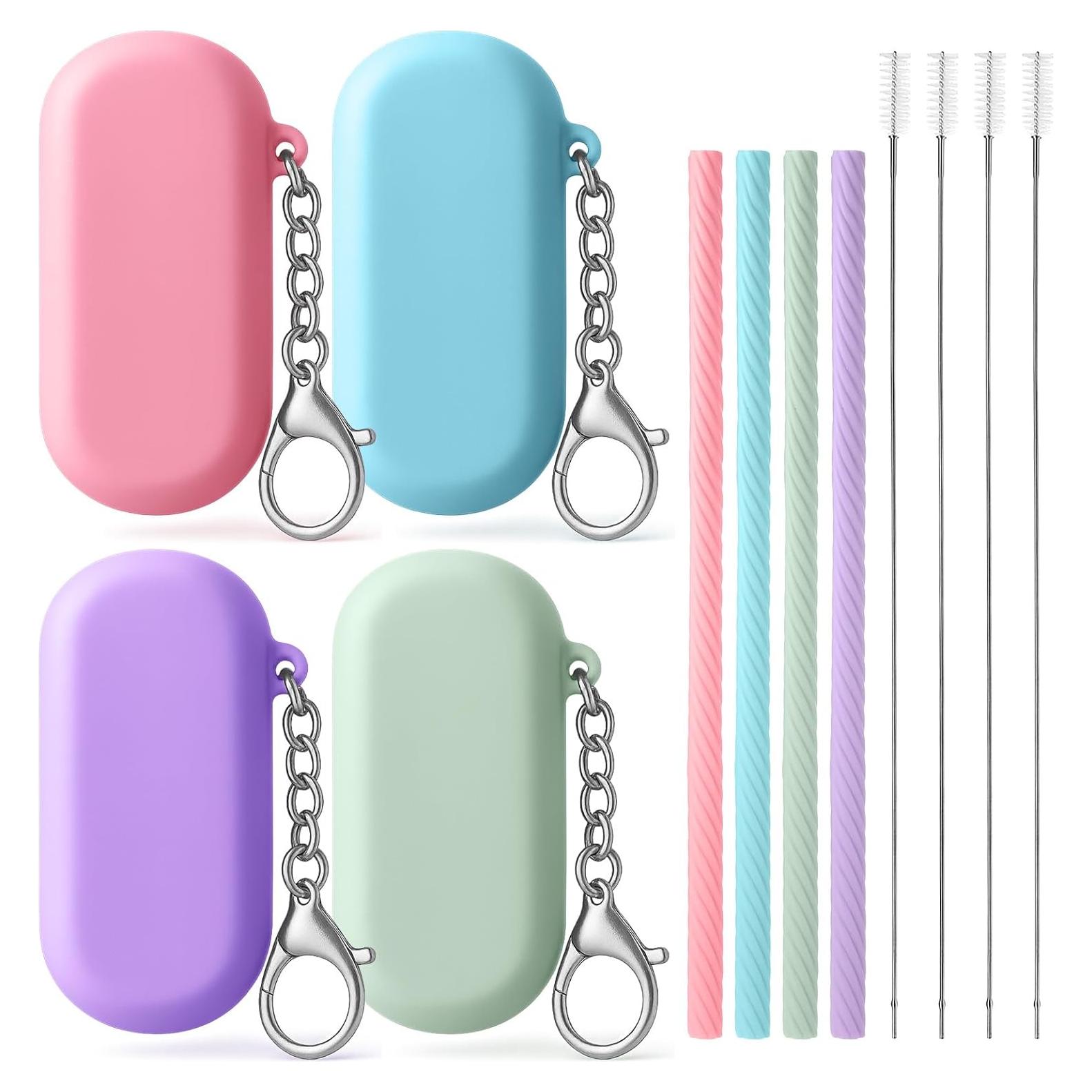 Set de 4 Popotes Reutilizables de Silicona Ymapinc con Estuche