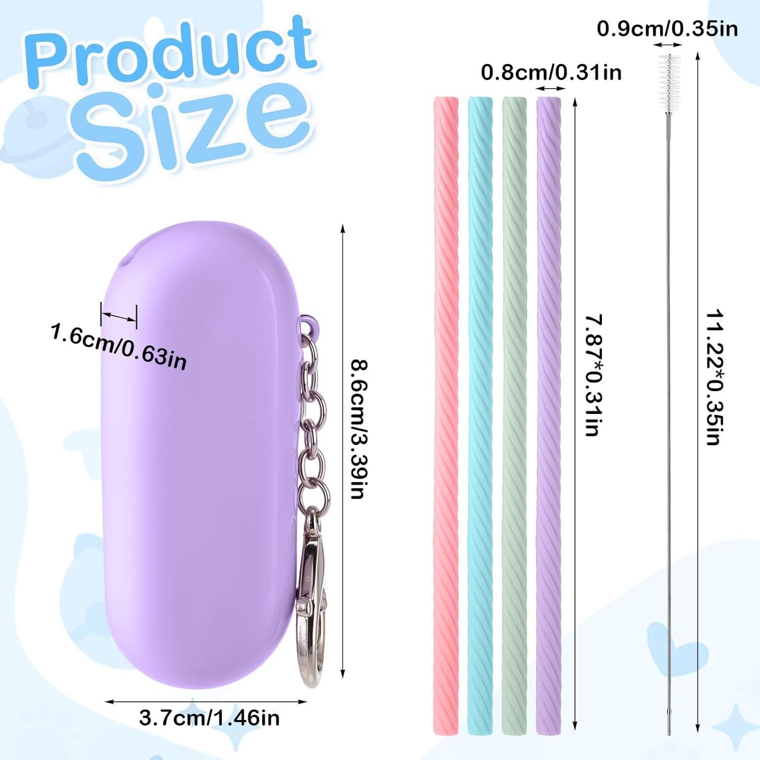 Set de 4 Popotes Reutilizables de Silicona Ymapinc con Estuche