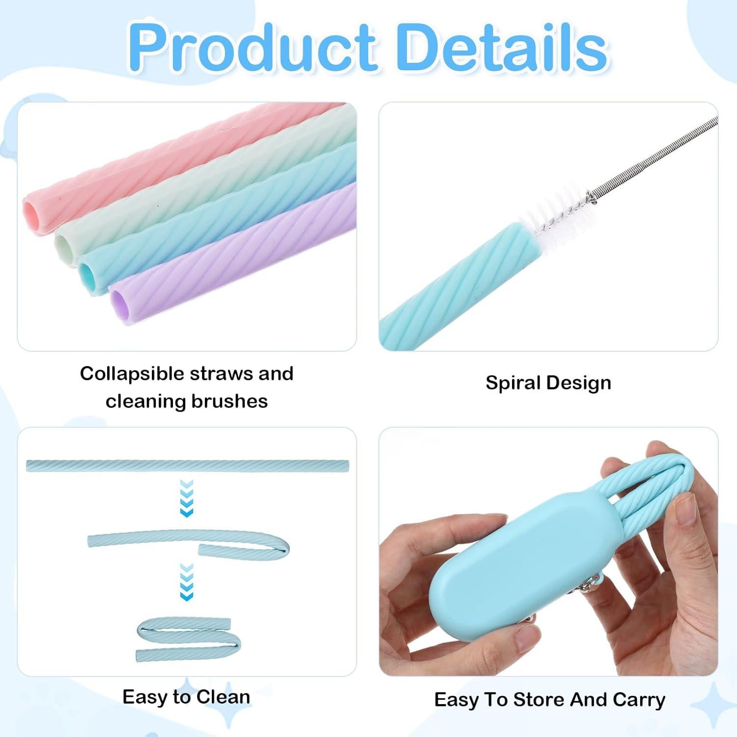 Set de 4 Popotes Reutilizables de Silicona Ymapinc con Estuche