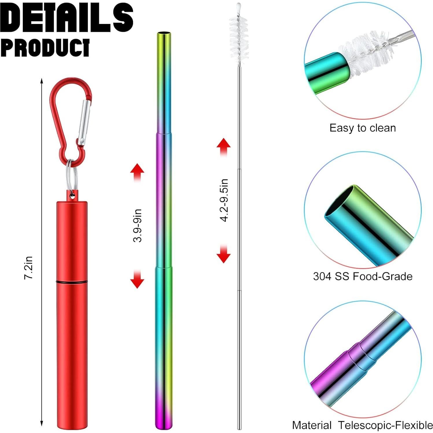 Popotes Metálicos Reutilizables Zubebe 8 Piezas con Estuche