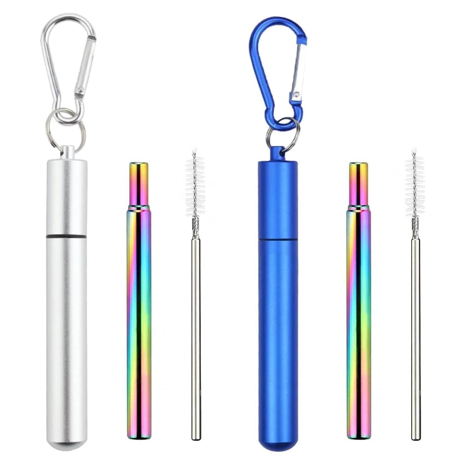 Popotes Reutilizables Plegables Foweroty 2 Unidades Acero Inoxidable