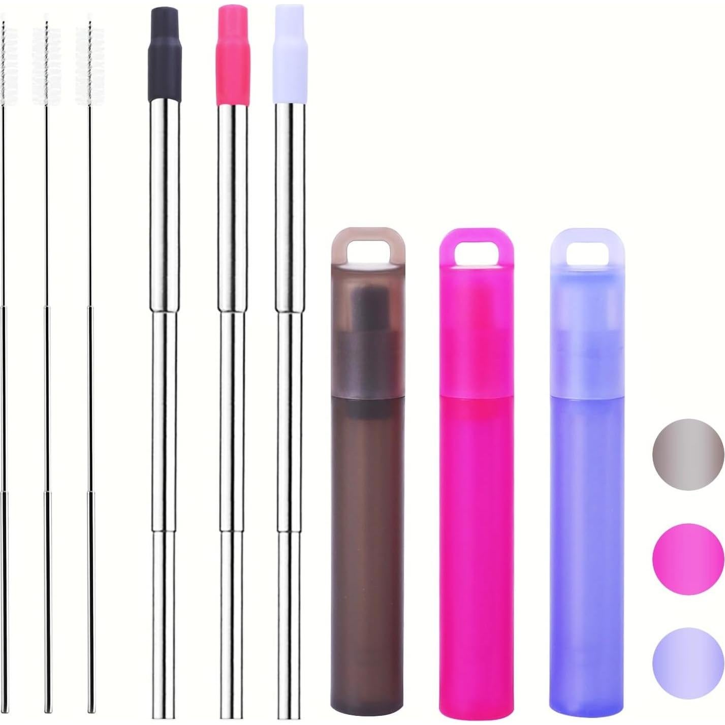 Pajitas de Metal Reutilizables NAIVELY 3 Paquetes con Cepillo