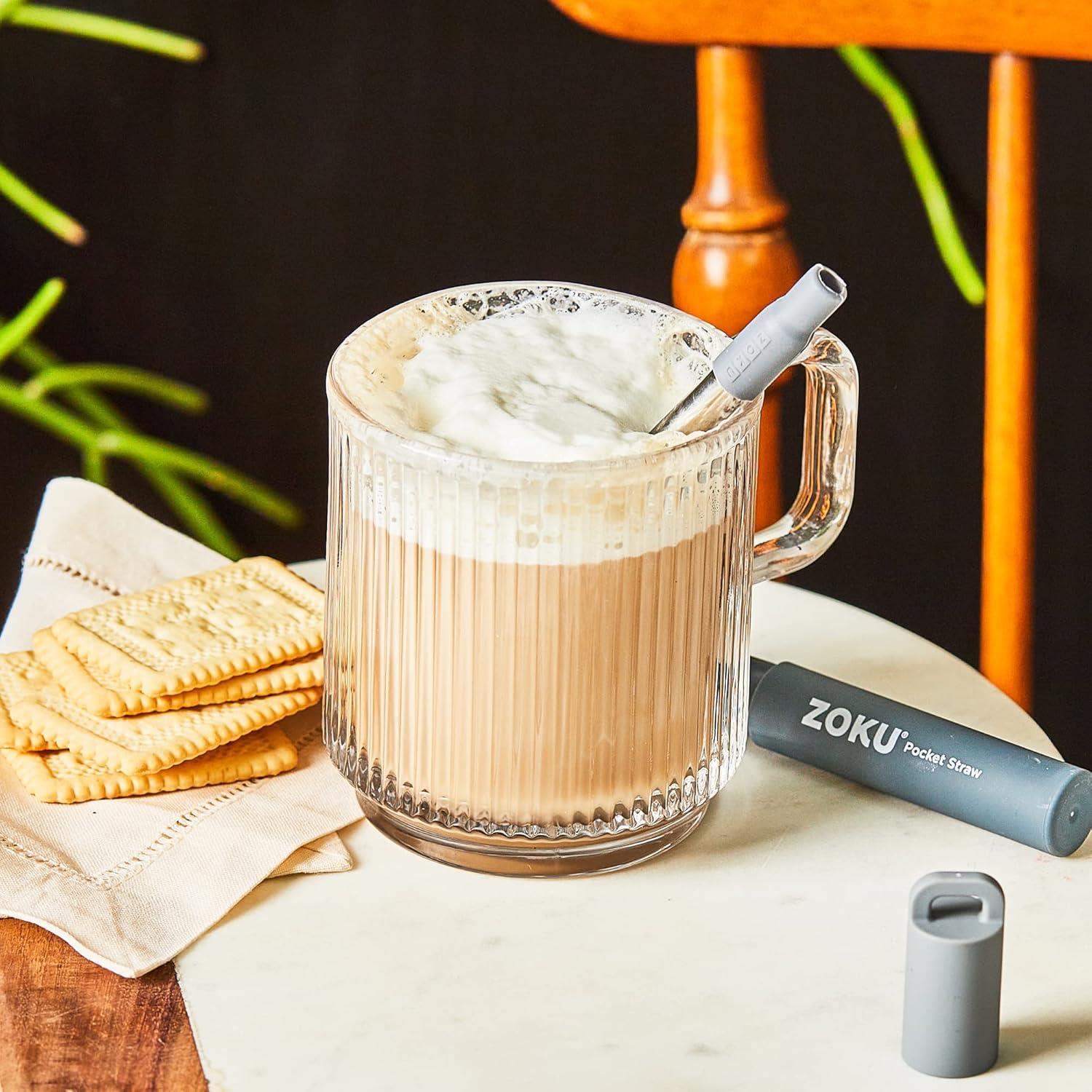 Popote Metálico Reutilizable ZOKU con Estuche de Viaje Gris