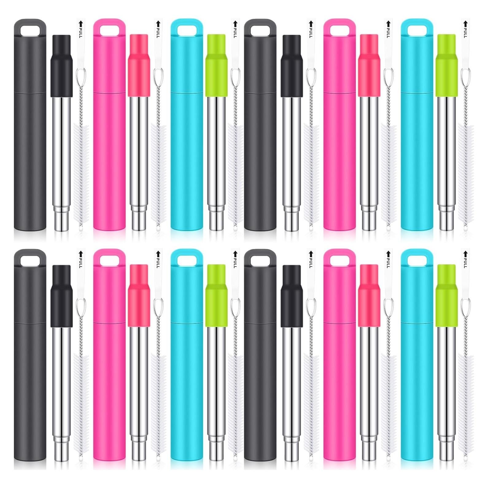 Popotes Metálicos Reutilizables Gejoy 12 Piezas con Estuche