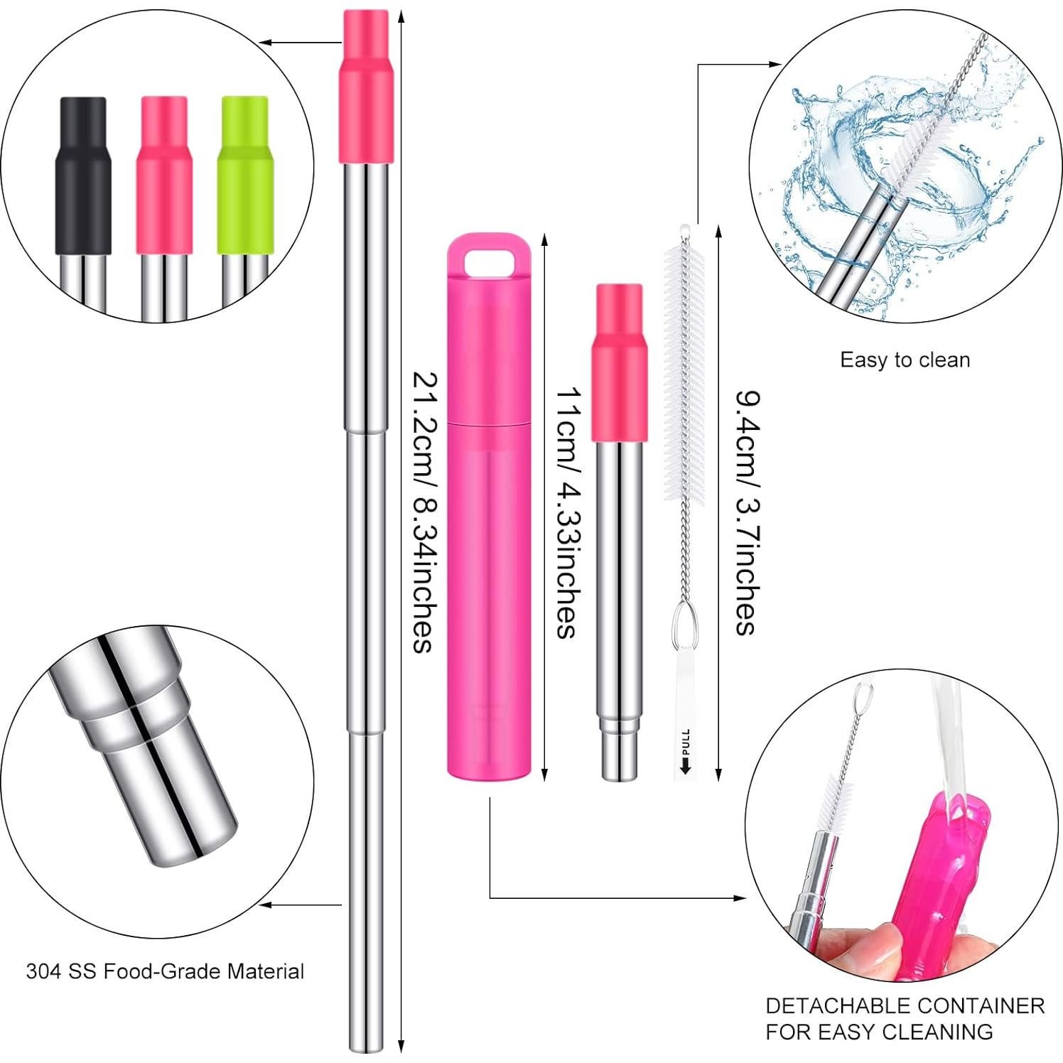 Popotes Metálicos Reutilizables Gejoy 12 Piezas con Estuche