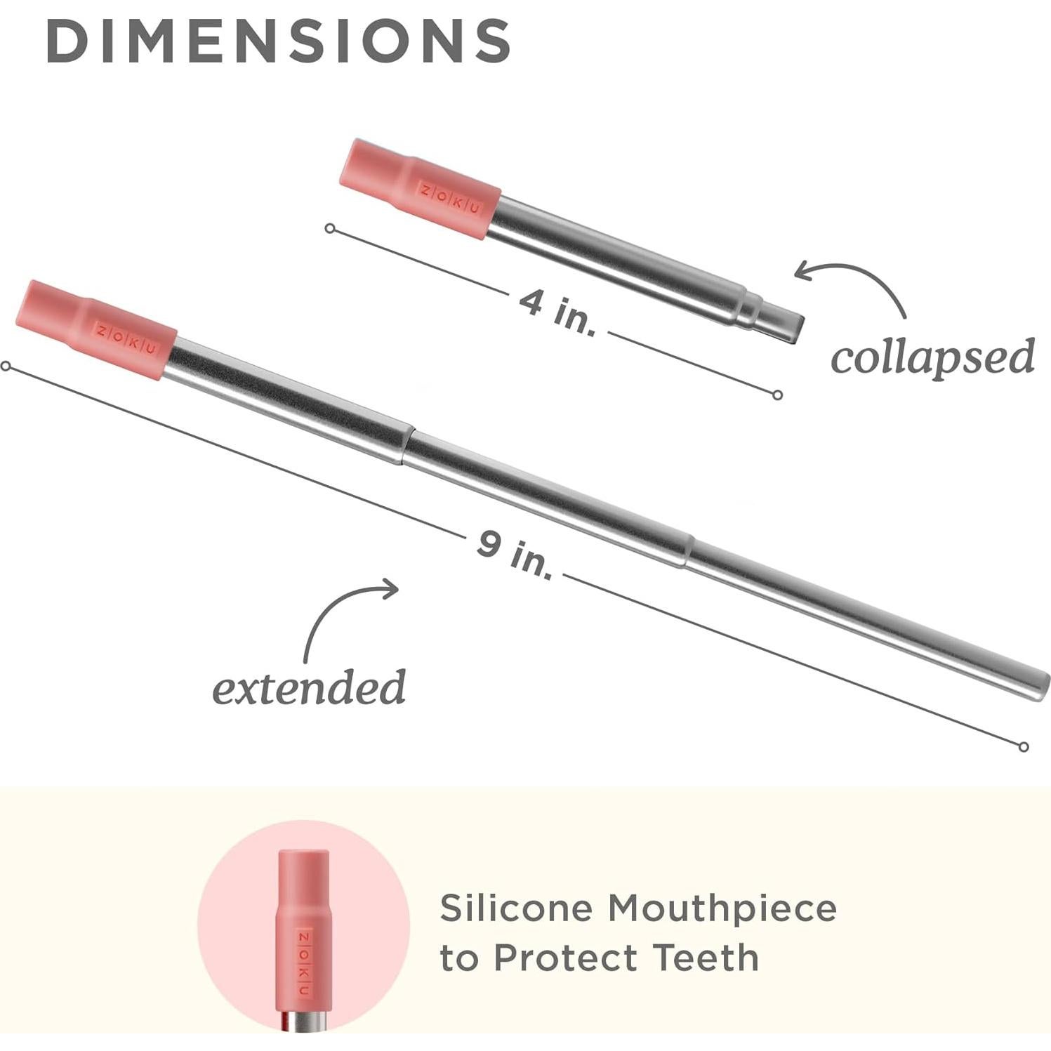 Popote Metálico Reutilizable ZOKU con Estuche Rojo 10-23 cm