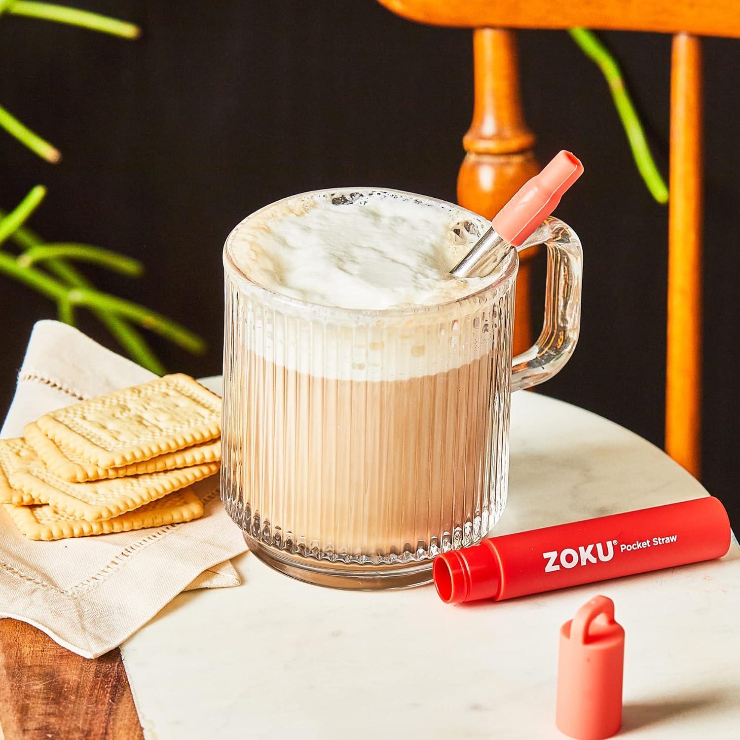 Popote Metálico Reutilizable ZOKU con Estuche Rojo 10-23 cm