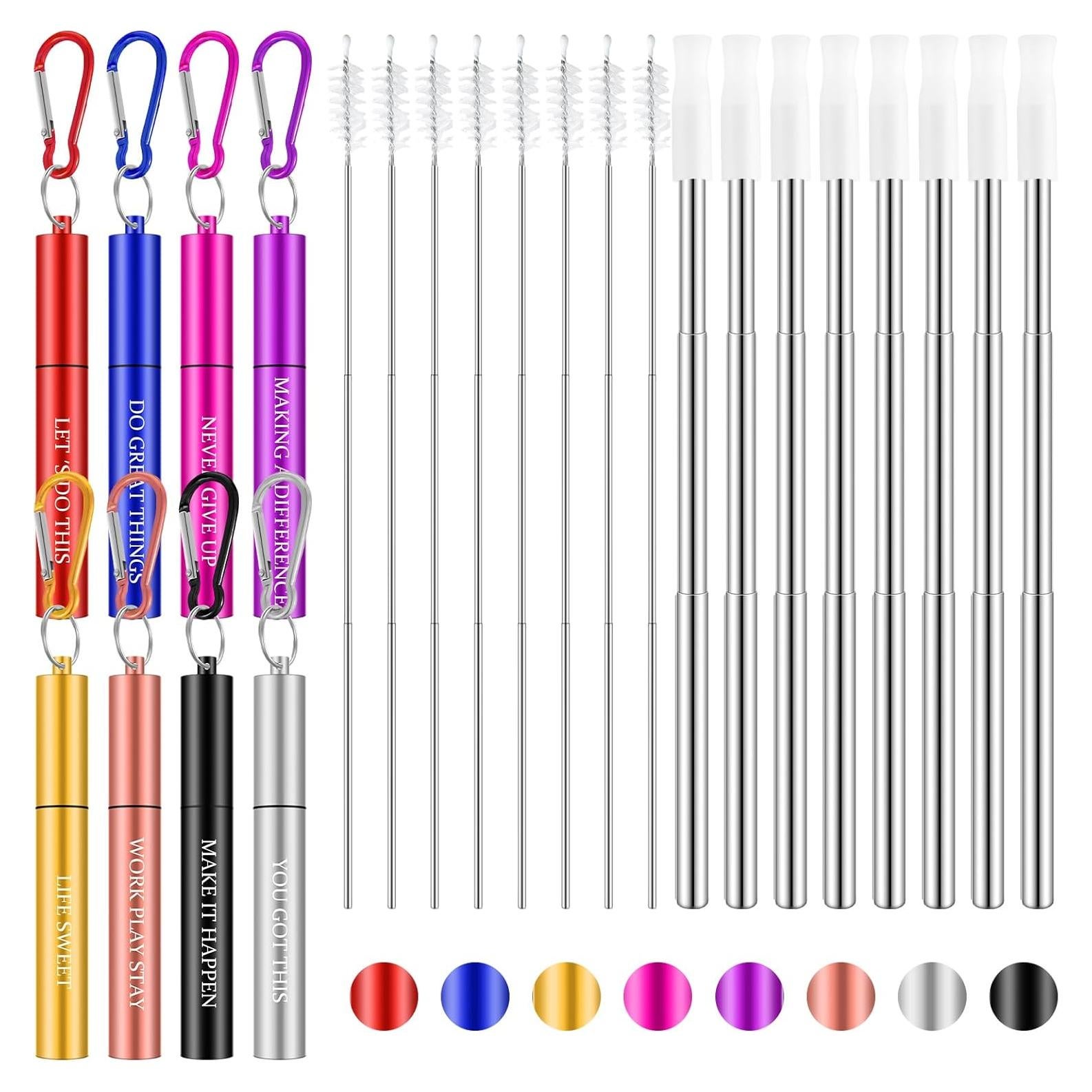 Popotes Reutilizables Zubebe 8 Pcs Acero Inoxidable Plegables