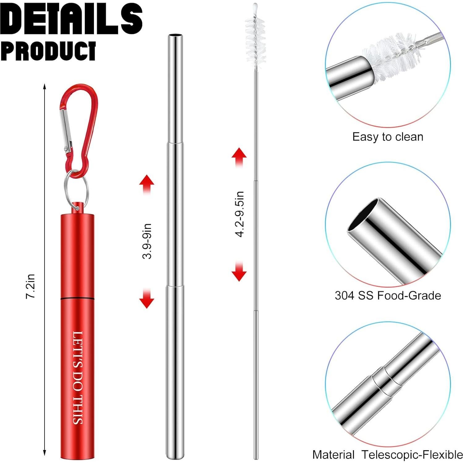Popotes Reutilizables Zubebe 8 Pcs Acero Inoxidable Plegables