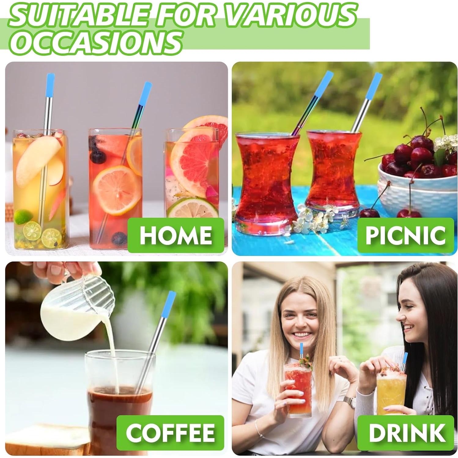 Popotes Reutilizables INVODA 5 Pack Acero Inoxidable Plegables