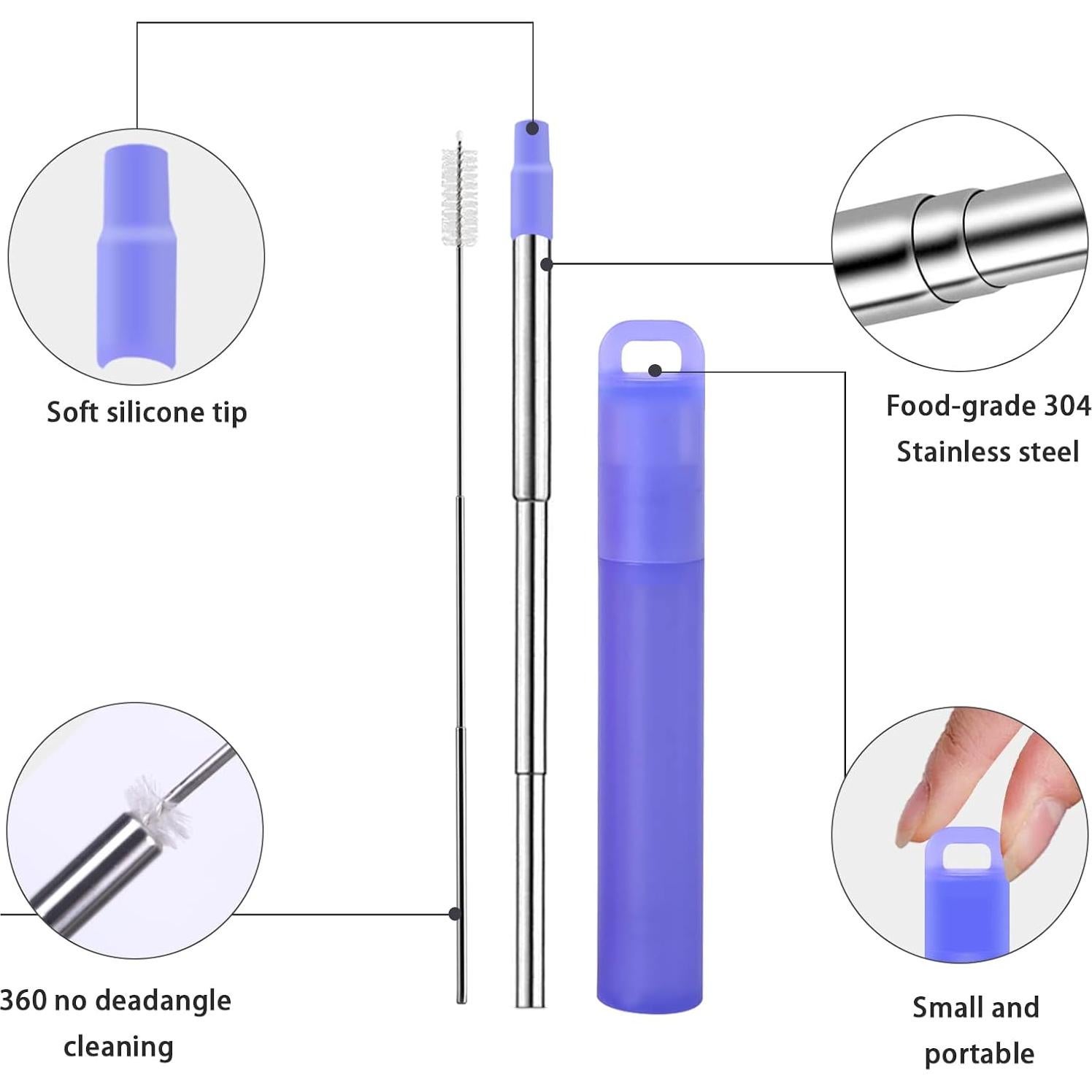Pajitas de Metal Reutilizables NAIVELY - 3 Piezas Portátiles