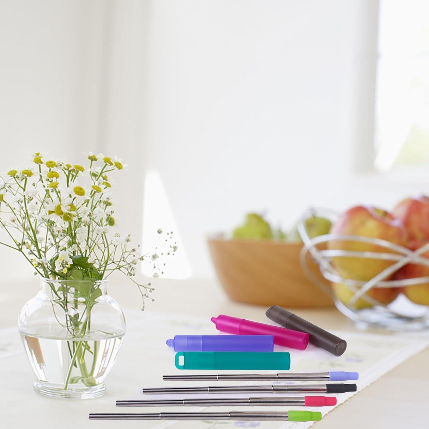 Pajitas de Metal Reutilizables NAIVELY - 3 Piezas Portátiles