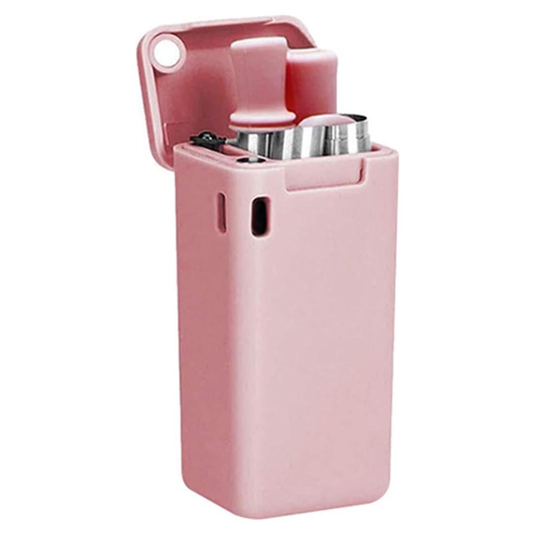 Popote Plegable Reutilizable WHNICUST Rosa con Caja y Cepillo