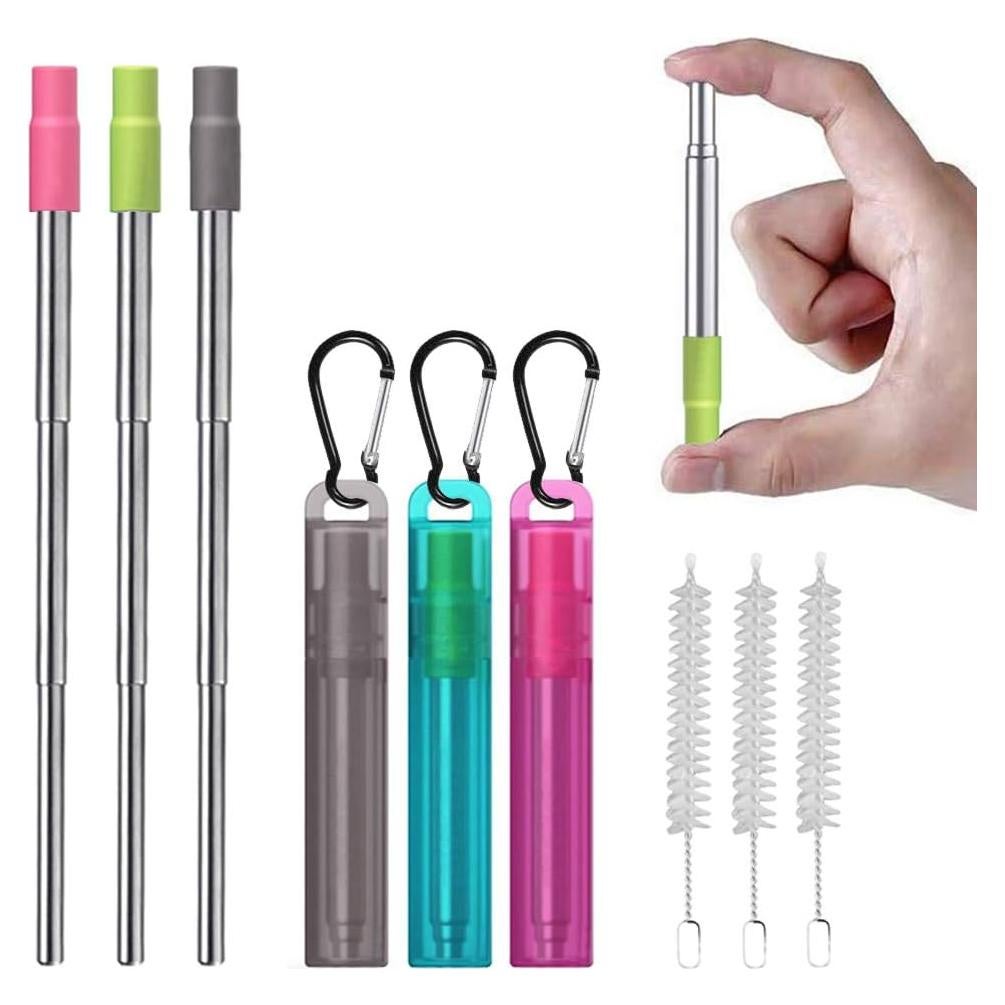 Popotes Reutilizables Plegables ReignSword 3 Piezas Acero Inoxidable