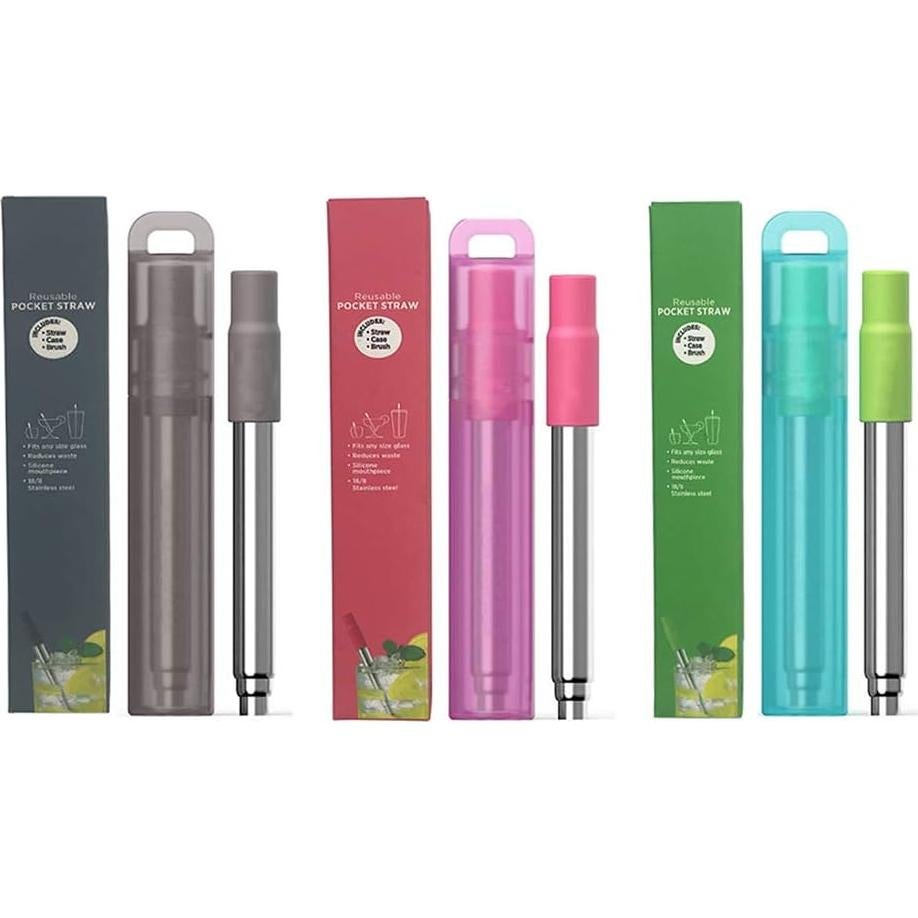 Popotes Reutilizables Plegables ReignSword 3 Piezas Acero Inoxidable