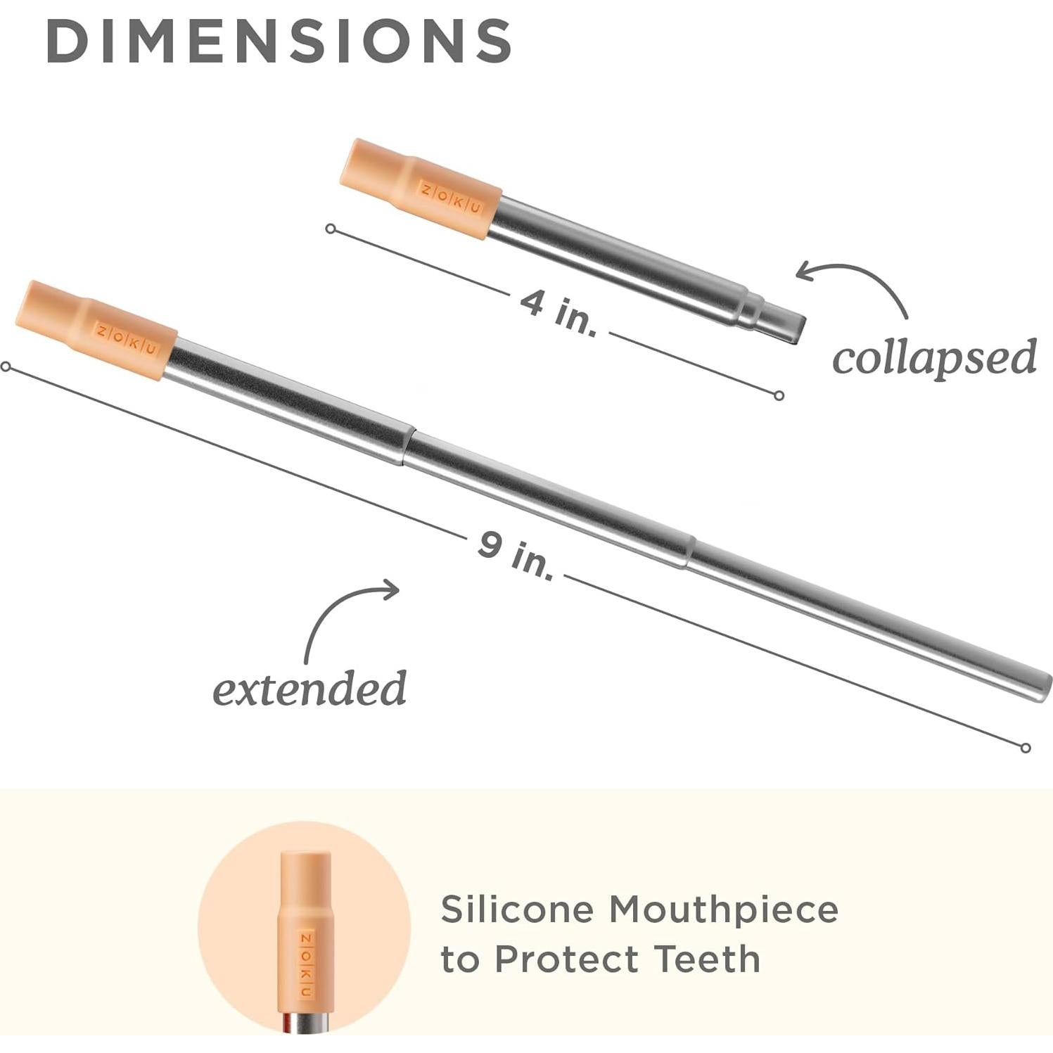 Popote Metálico Reutilizable ZOKU Naranja Plegable 10-23 cm