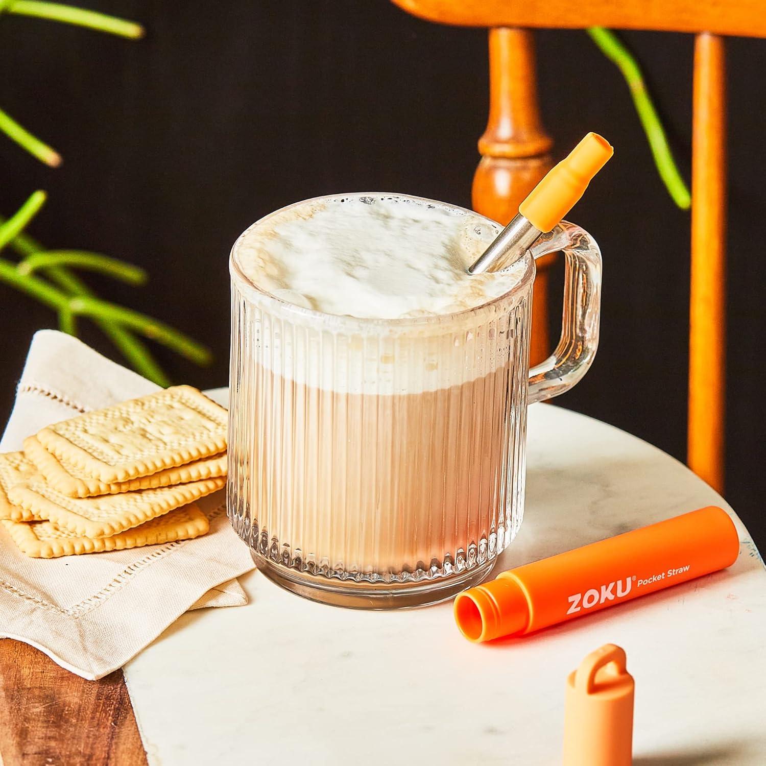 Popote Metálico Reutilizable ZOKU Naranja Plegable 10-23 cm