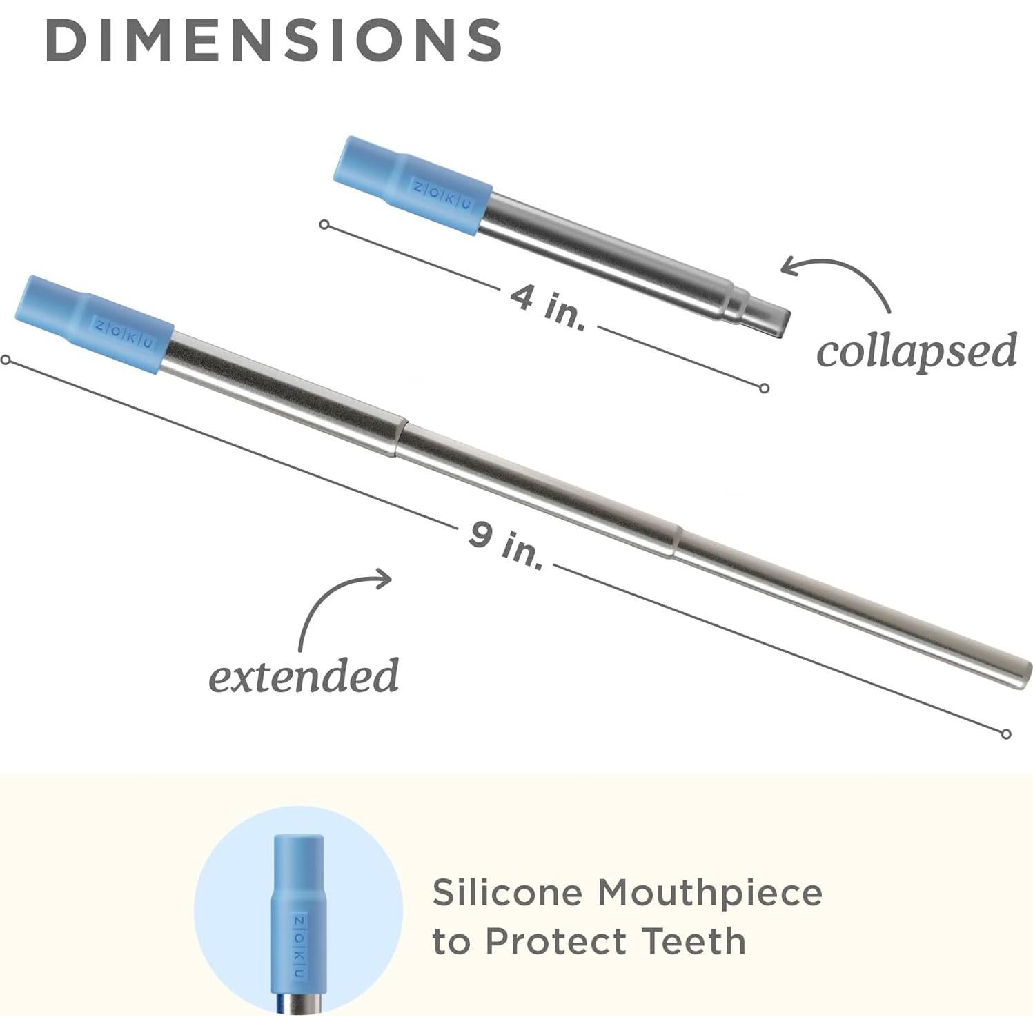 Popote Metálico Reutilizable ZOKU Azul Telescópico 10-23 cm