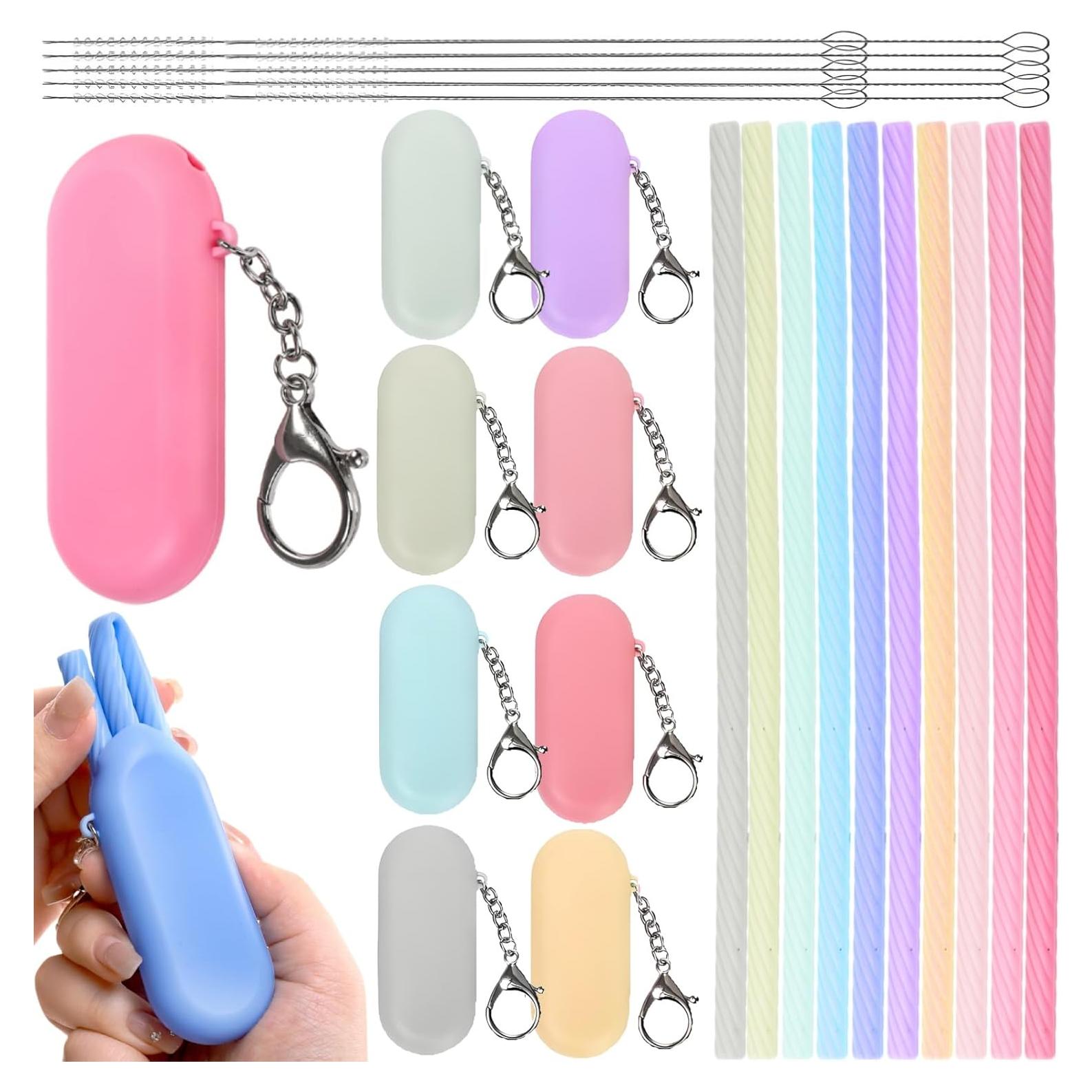 Juego de 10 Pajitas de Silicona Acshio con Estuche y Cepillos
