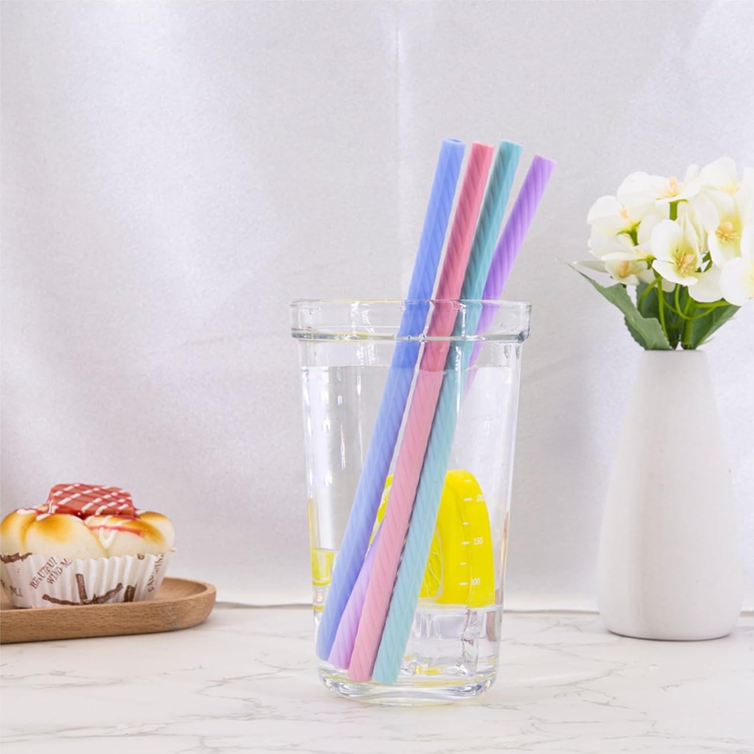 Juego de 10 Pajitas de Silicona Acshio con Estuche y Cepillos